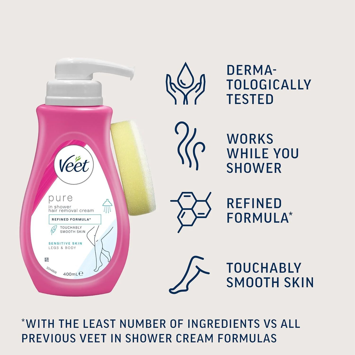Veet Hair Remover Cream Pump Pure 400ml - Image 4