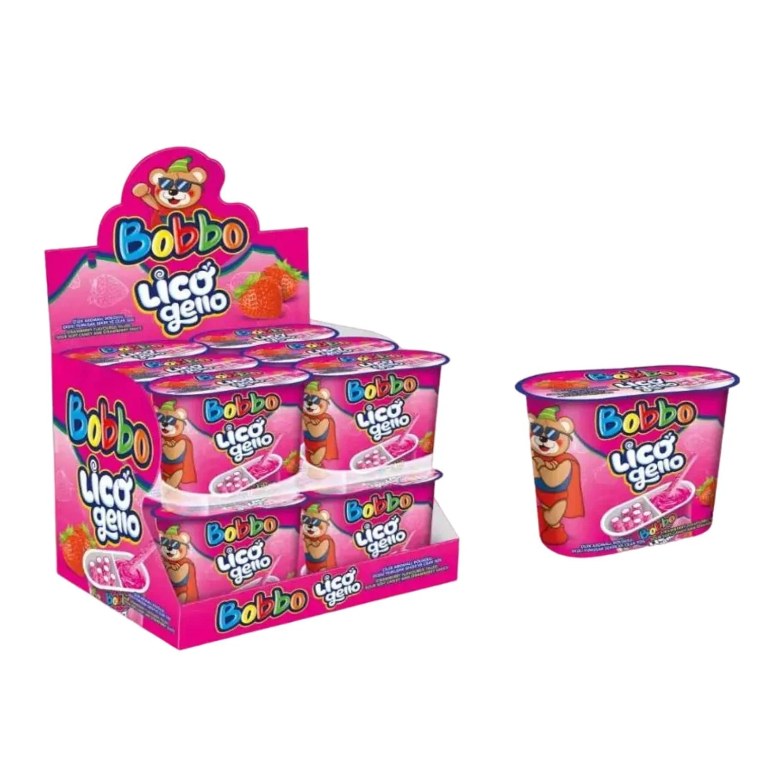 12x Bobbo Strawberry Gello Dip In Display 45g