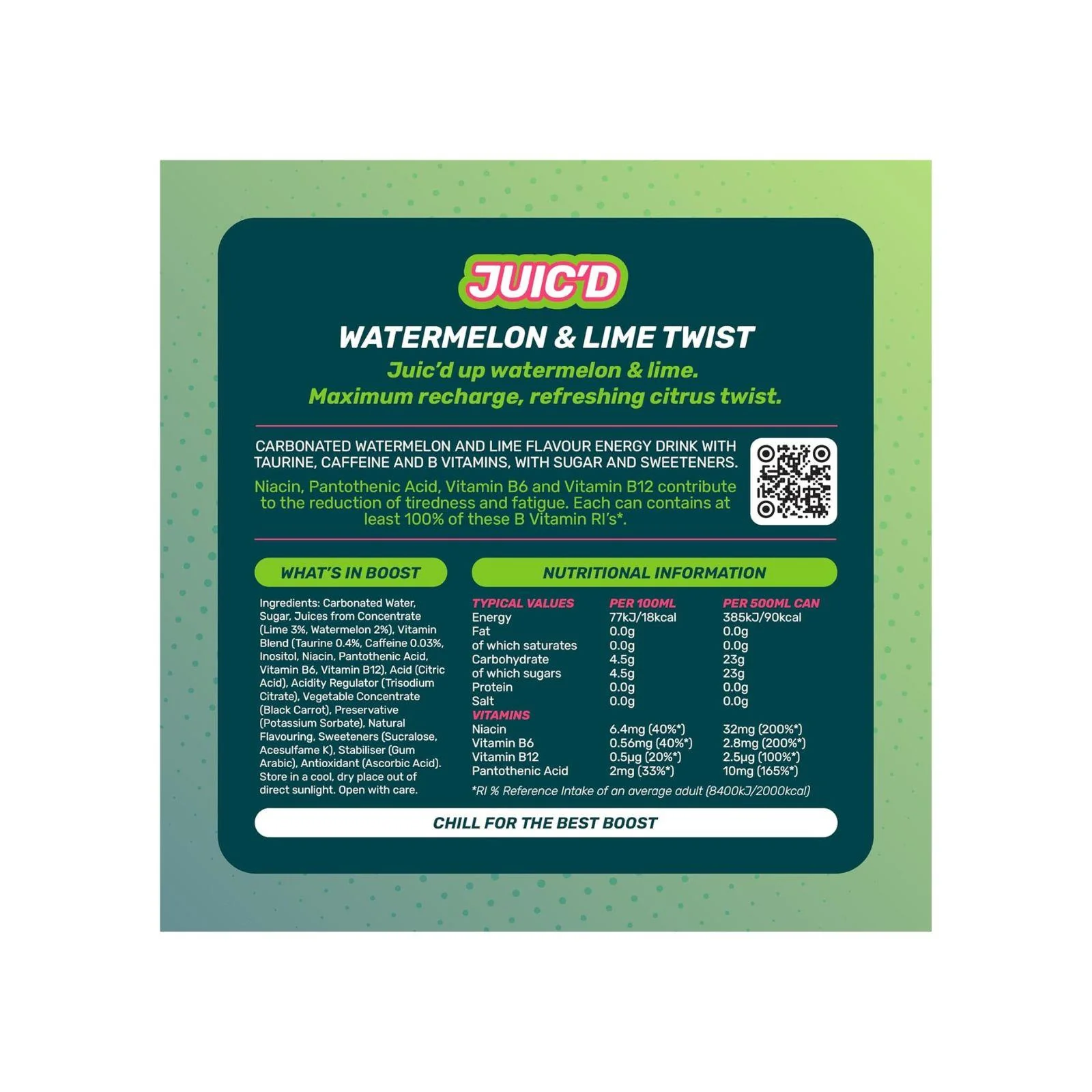 Boost Energy Juic'd Watermelon & Lime Twist Pm £1.09 500ml (Box of 12) - Image 2
