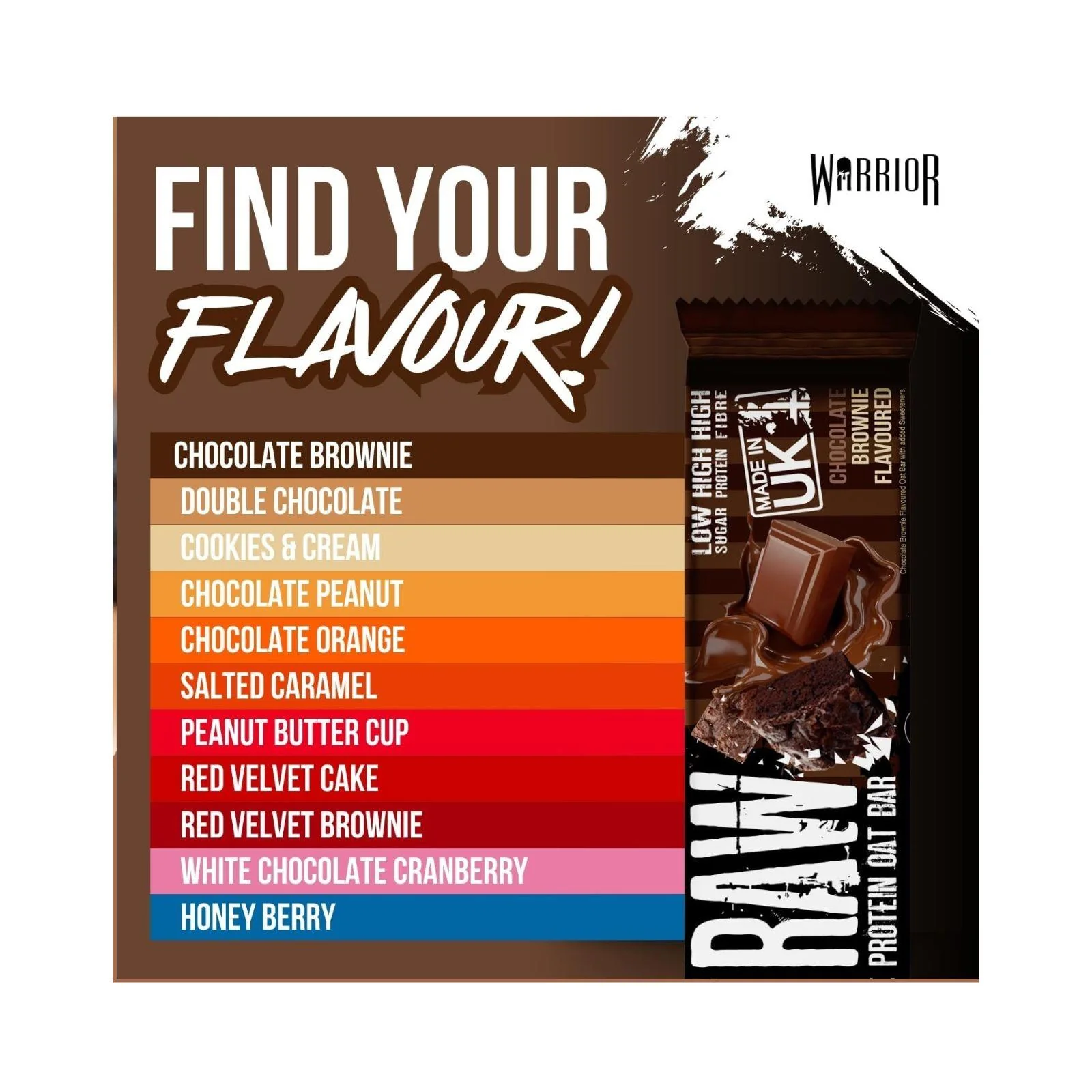 12x Warrior Raw Protein Bars -Oat Bar Flapjacks Chocolate Brownie 75g - Image 5