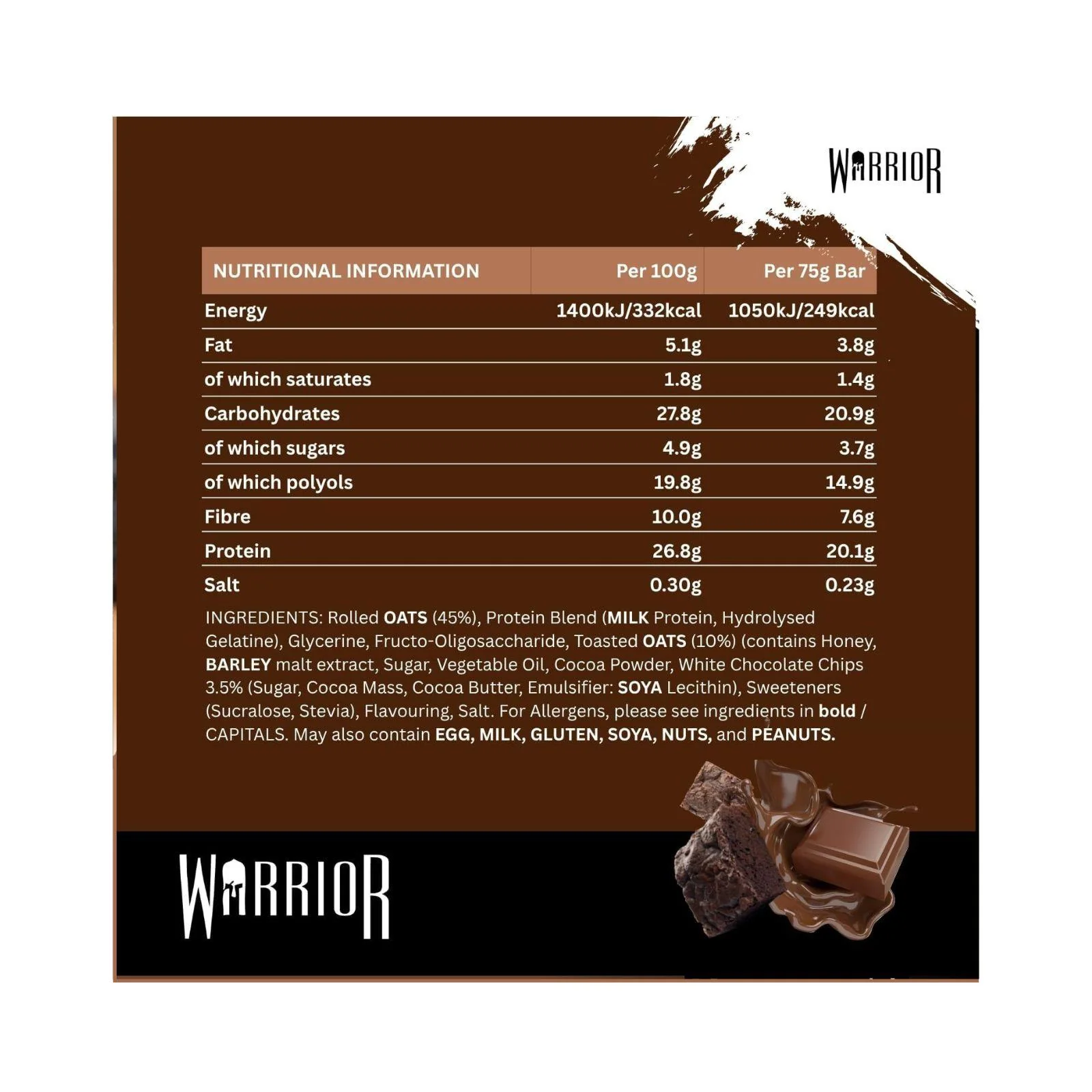 12x Warrior Raw Protein Bars -Oat Bar Flapjacks Chocolate Brownie 75g - Image 6