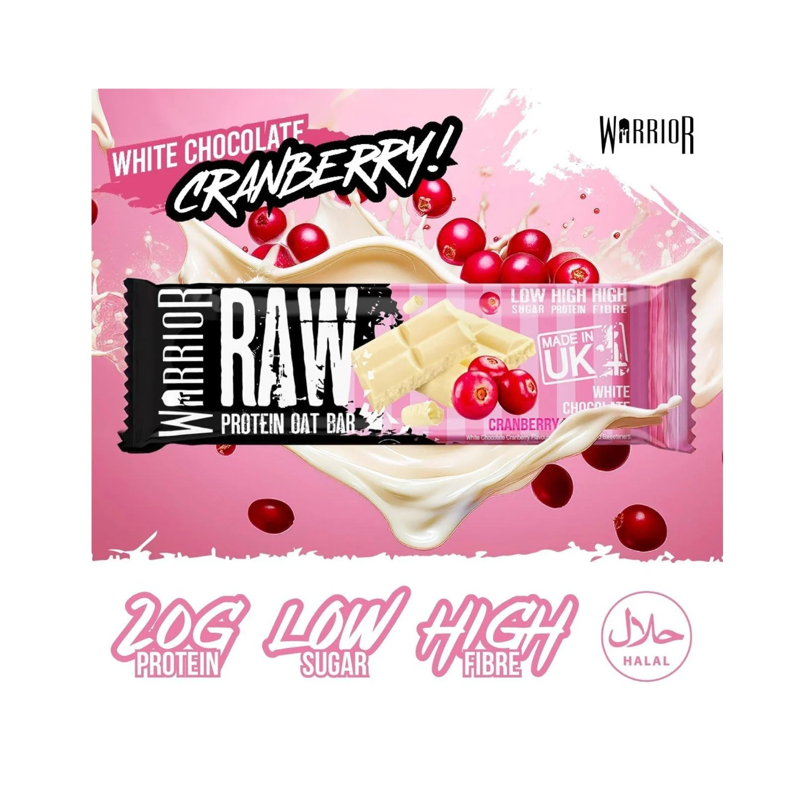 12x Warrior Raw Protein Bars Oat Bar Flapjacks,White Chocolate Cranberry 75g - Image 3