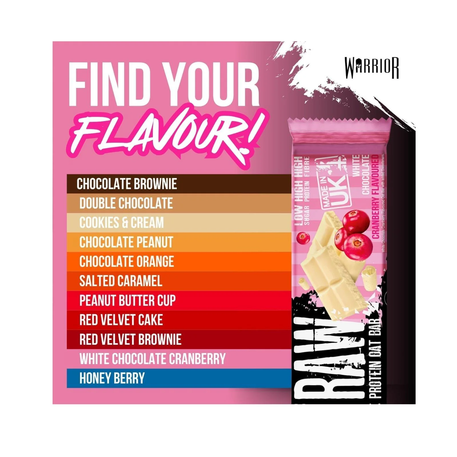 12x Warrior Raw Protein Bars Oat Bar Flapjacks,White Chocolate Cranberry 75g - Image 5