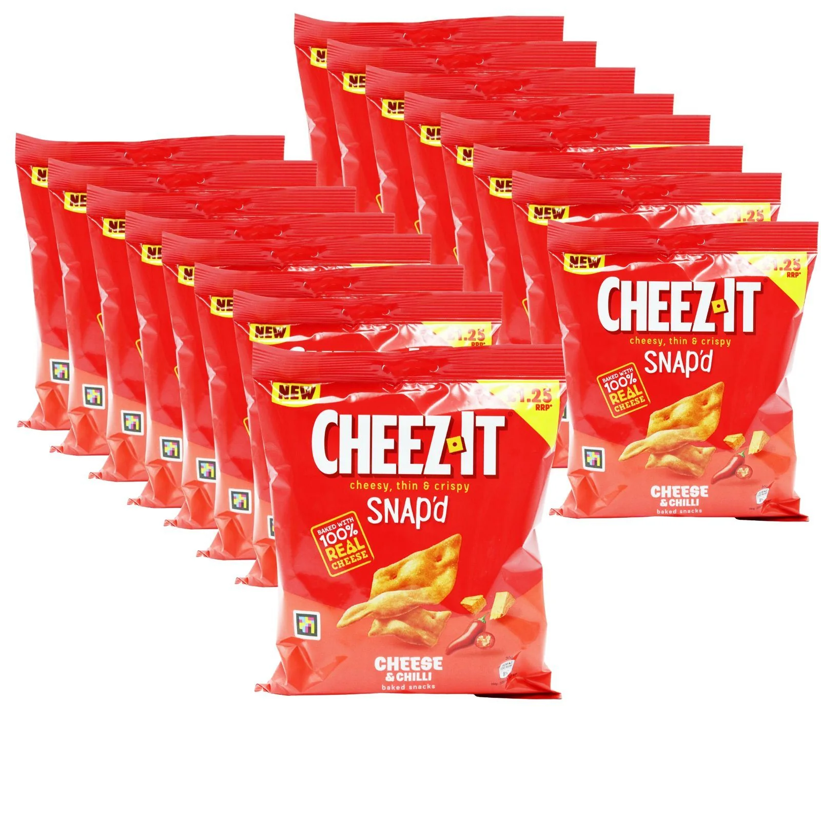 16x Cheez it Cheesy Thin Crispy Snap'd Baked Cheese & Chilli Snacks 65g