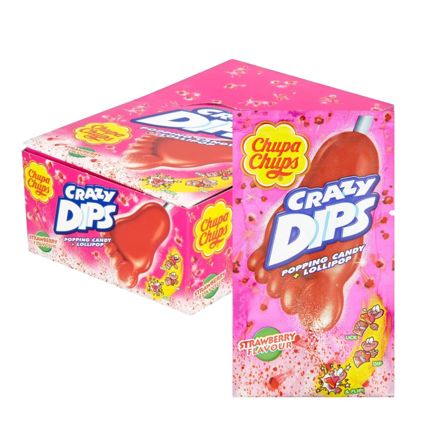 24x Chupa Chups Crazy Dips Strawberry Lollipop and Dip 14g