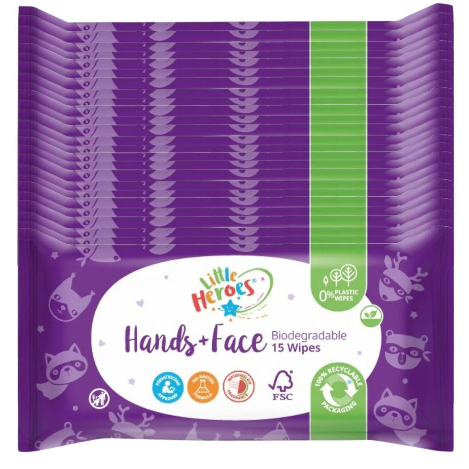 24x Little Heroes Hands & Face Biodegradable Wipes 15's