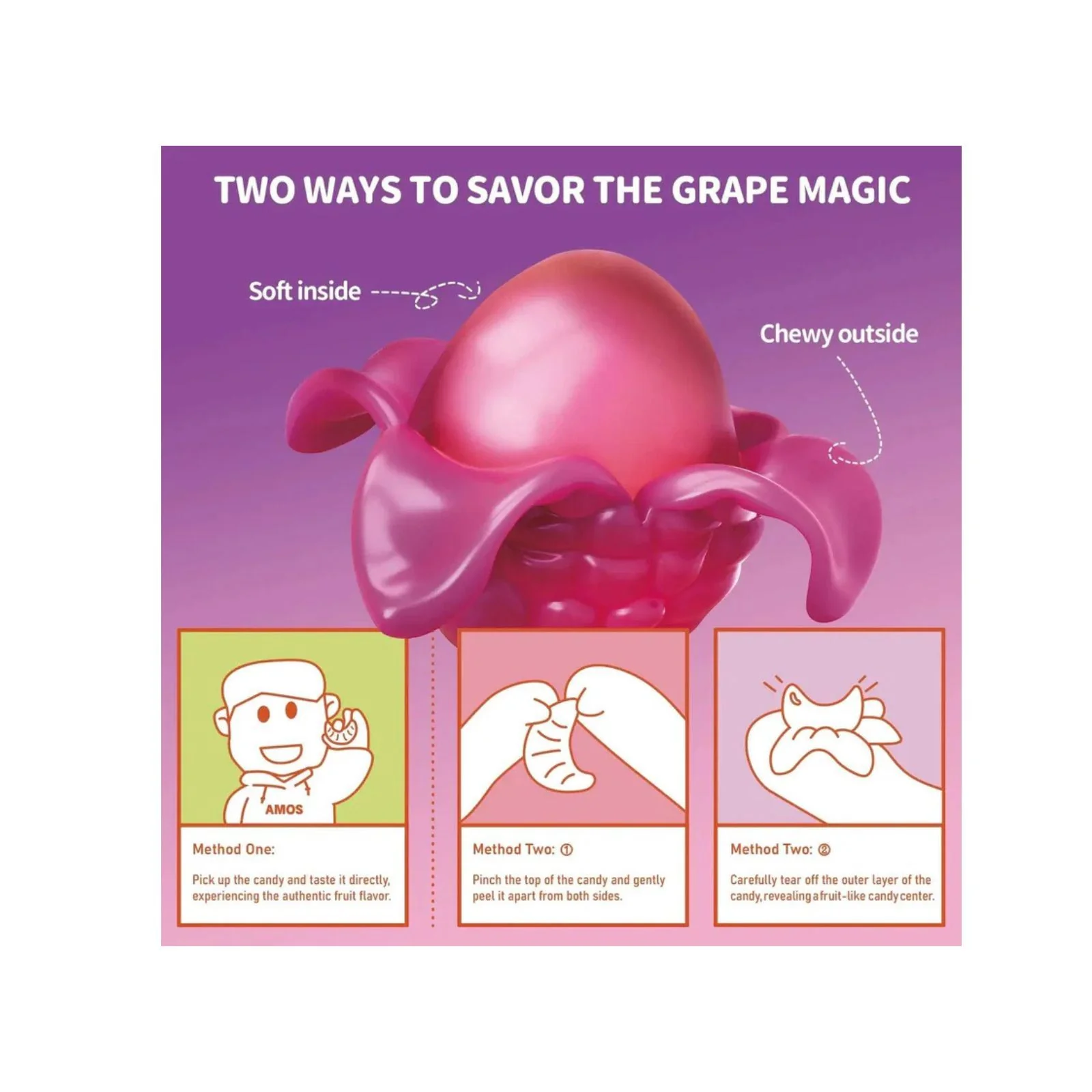 Amos Peelerz Gummy - Peelable Grape Gummy 120g - Image 2