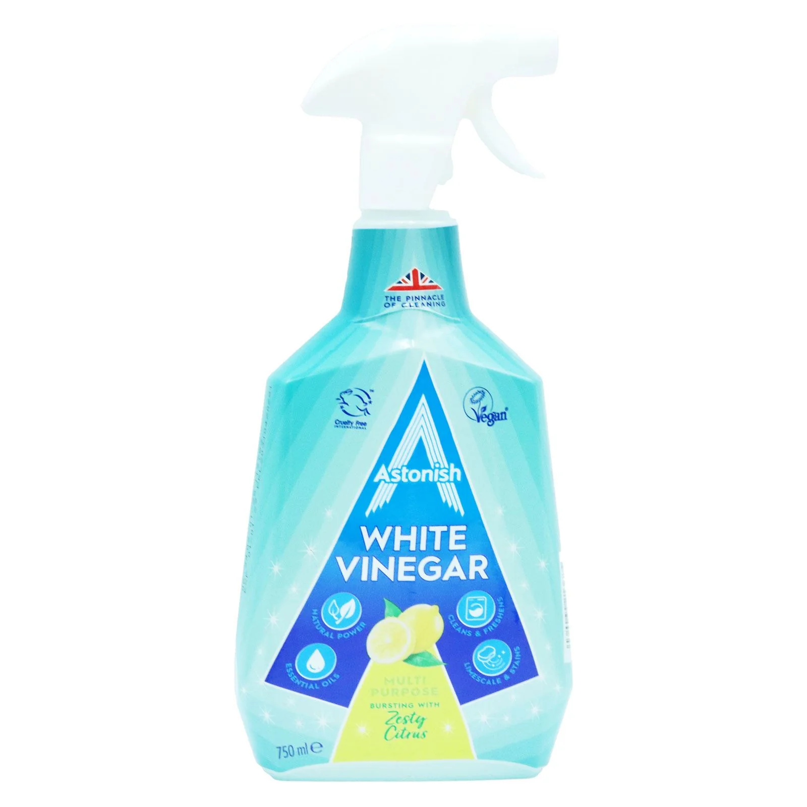 Astonish Multipurpose Cleaning Spray with White Vinegar, Powerful Cleaning for Surfaces, Zesty Lemon Scent, 750ml