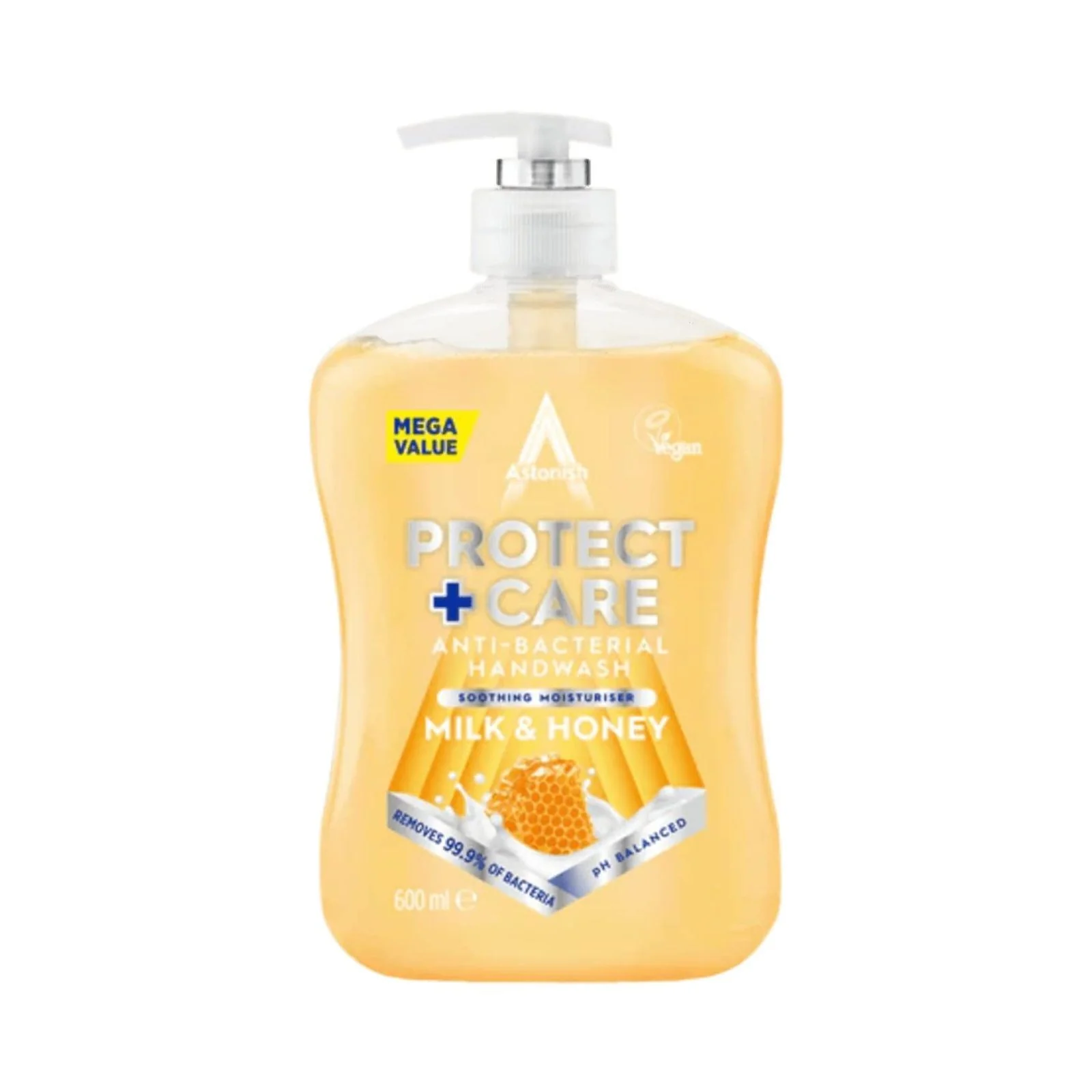 Astonish Protect and Care Kind to Skin Moisturising Anti-Bacterial Hand Wash Soap, Milk and Honey 600ml