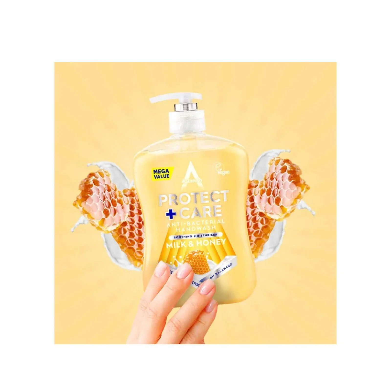 Astonish Protect and Care Kind to Skin Moisturising Anti-Bacterial Hand Wash Soap, Milk and Honey 600ml - Image 3