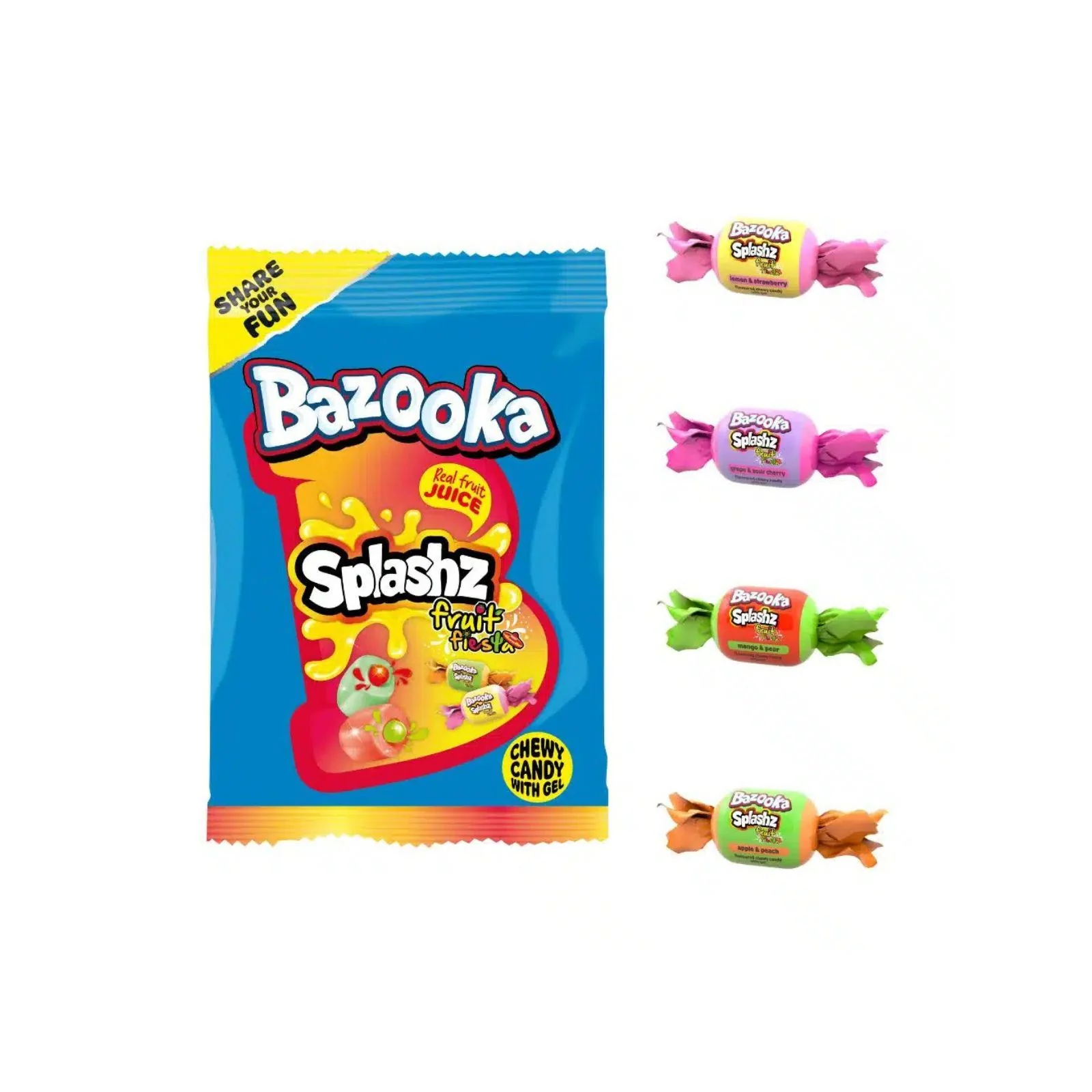 Bazooka Splashz Fruit Fiesta Bag 120g £1.15 PMP (Box of 12) - Image 2