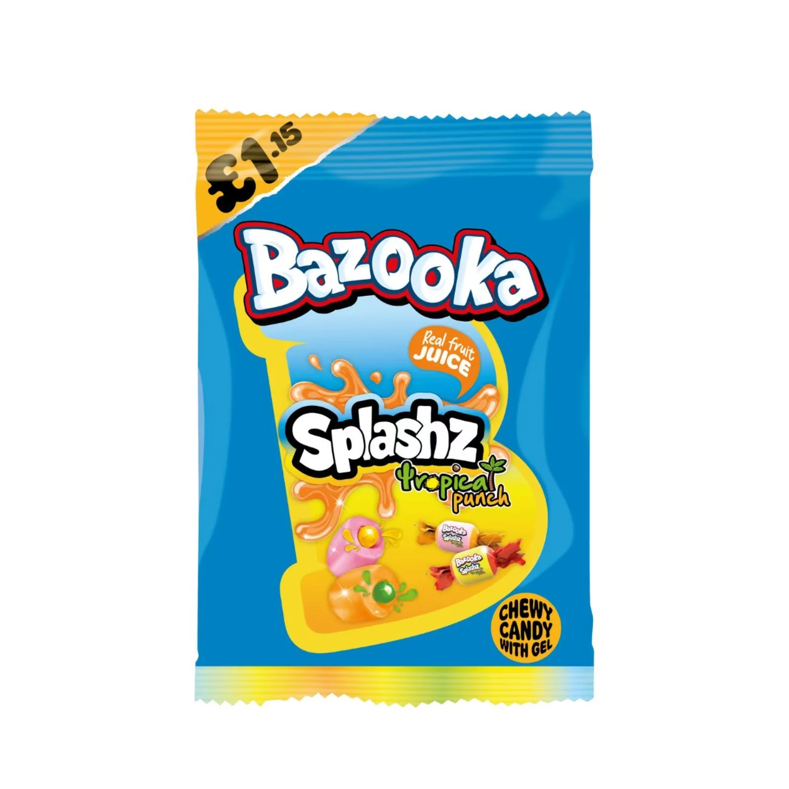 Bazooka Splashz Tropical Fruit Bag £1.15 PMP 120g (Box of 12) - Image 2