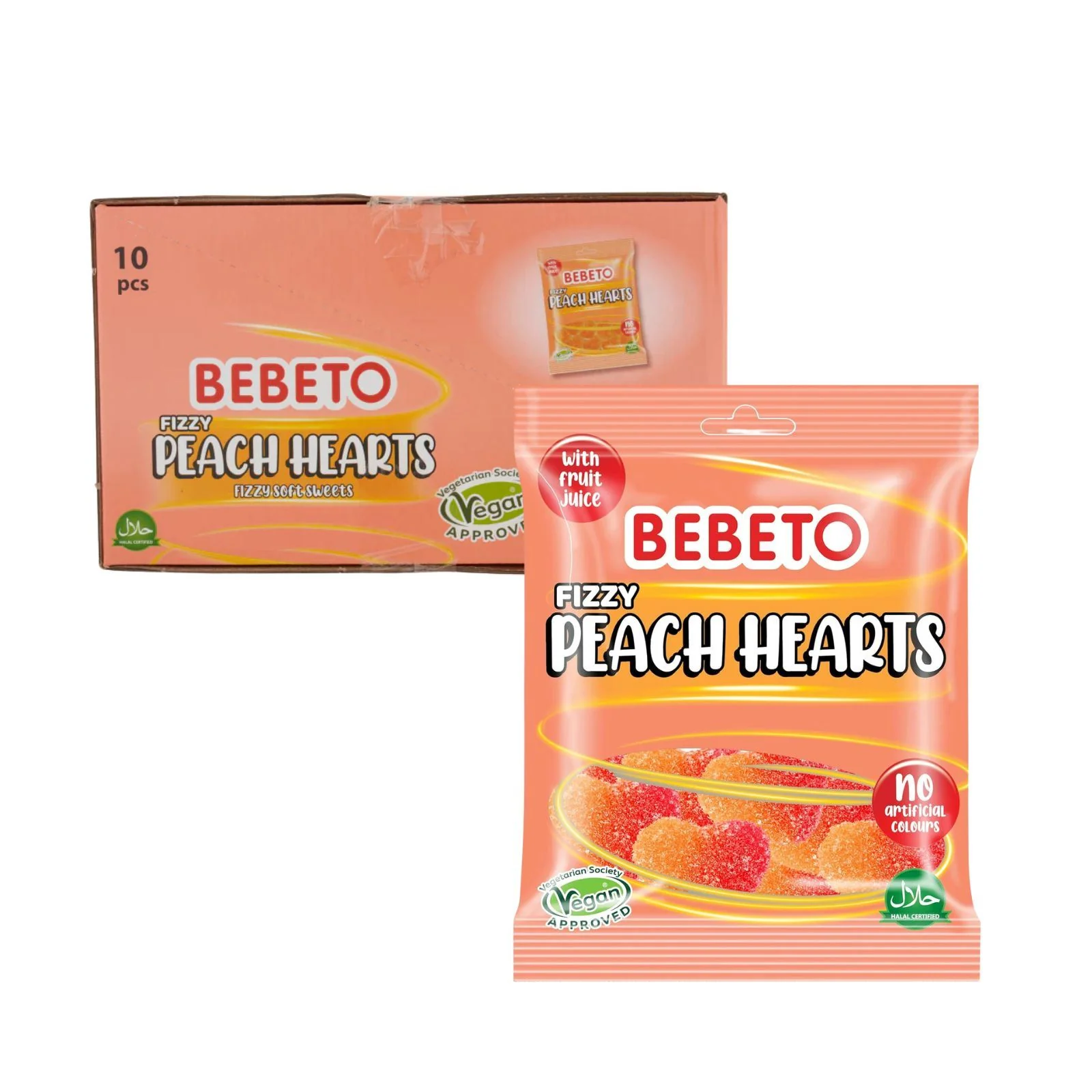 Bebeto Fizzy Peach Hearts 150g (Box of 10)
