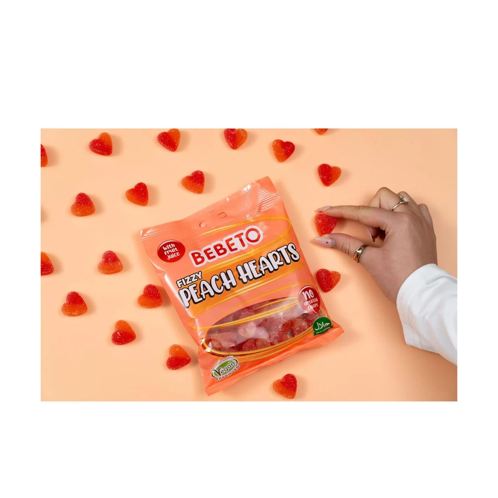 Bebeto Fizzy Peach Hearts 150g (Box of 10) - Image 3
