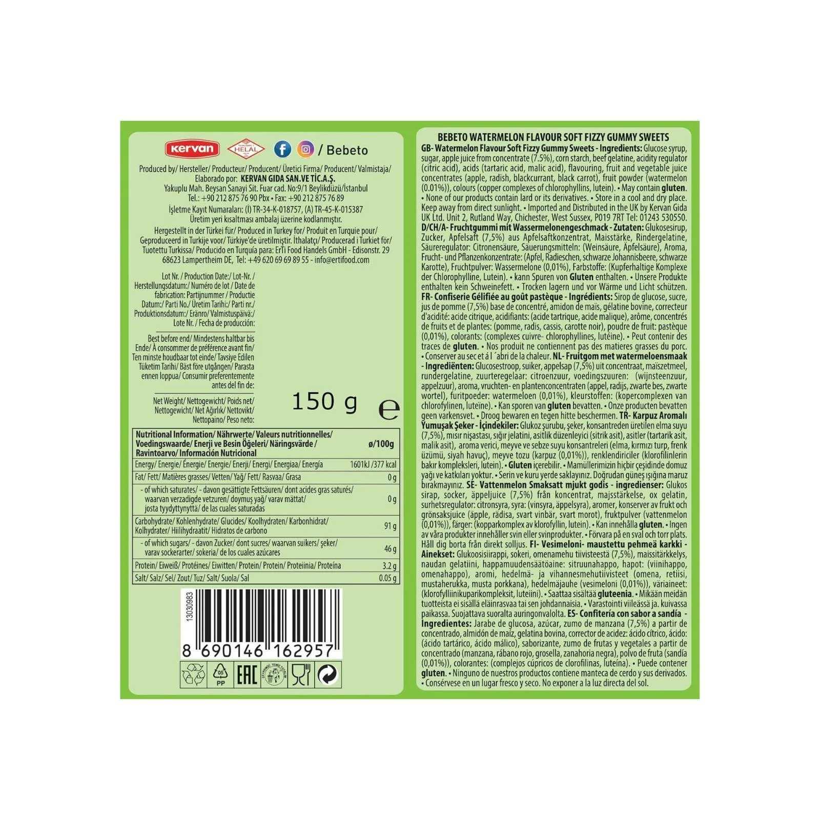 Bebeto Fizzy Watermelons 150g (Box of 10) - Image 3