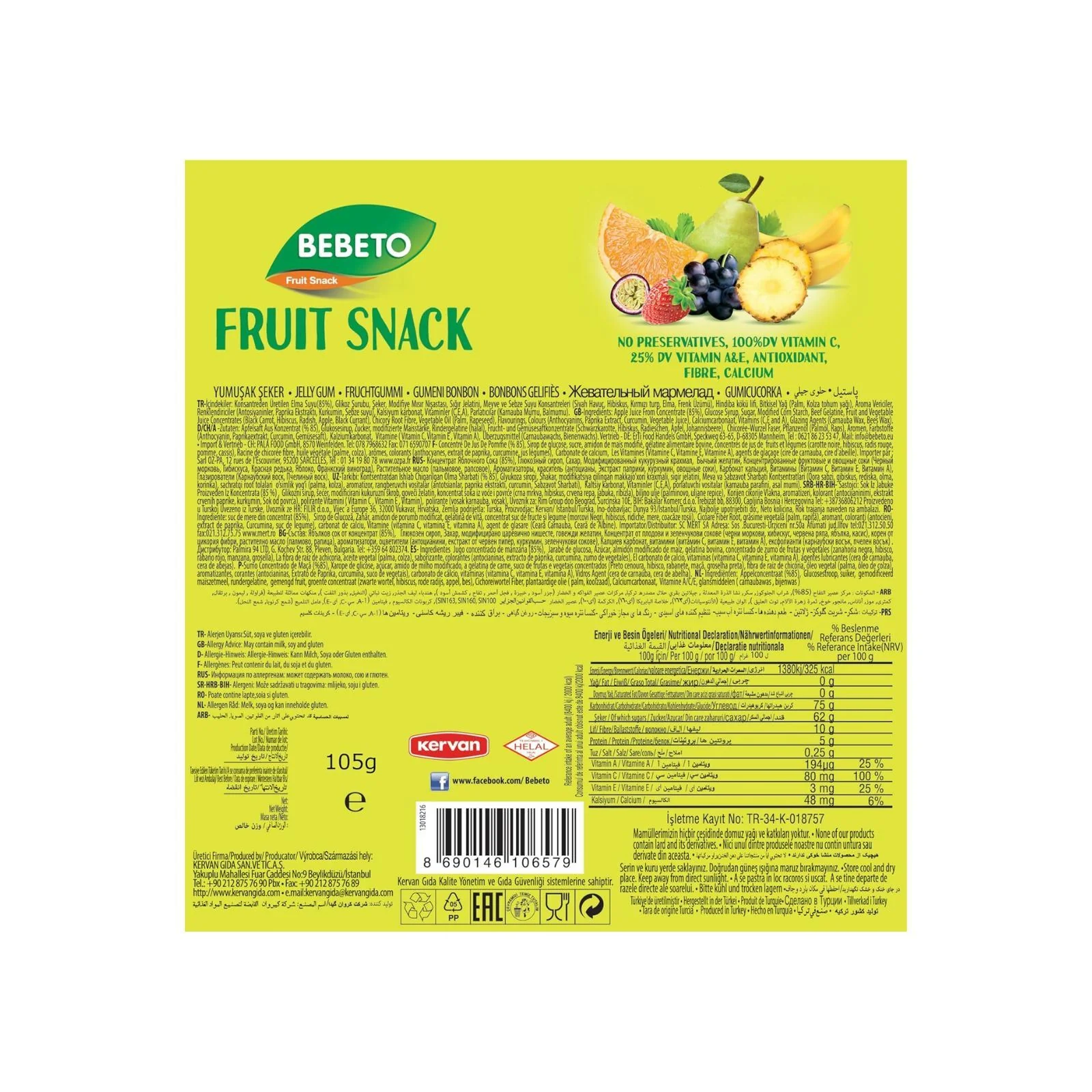 Bebeto Fruit Snacks 7 Pack 105g (Box of 18) - Image 2