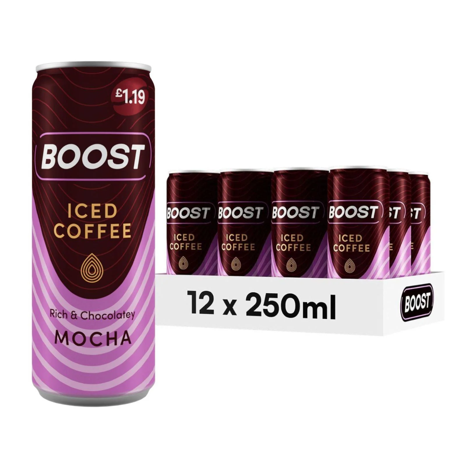 Boost Iced Coffee Cans Mocha 250ml PM £1.19 (Box of 12)