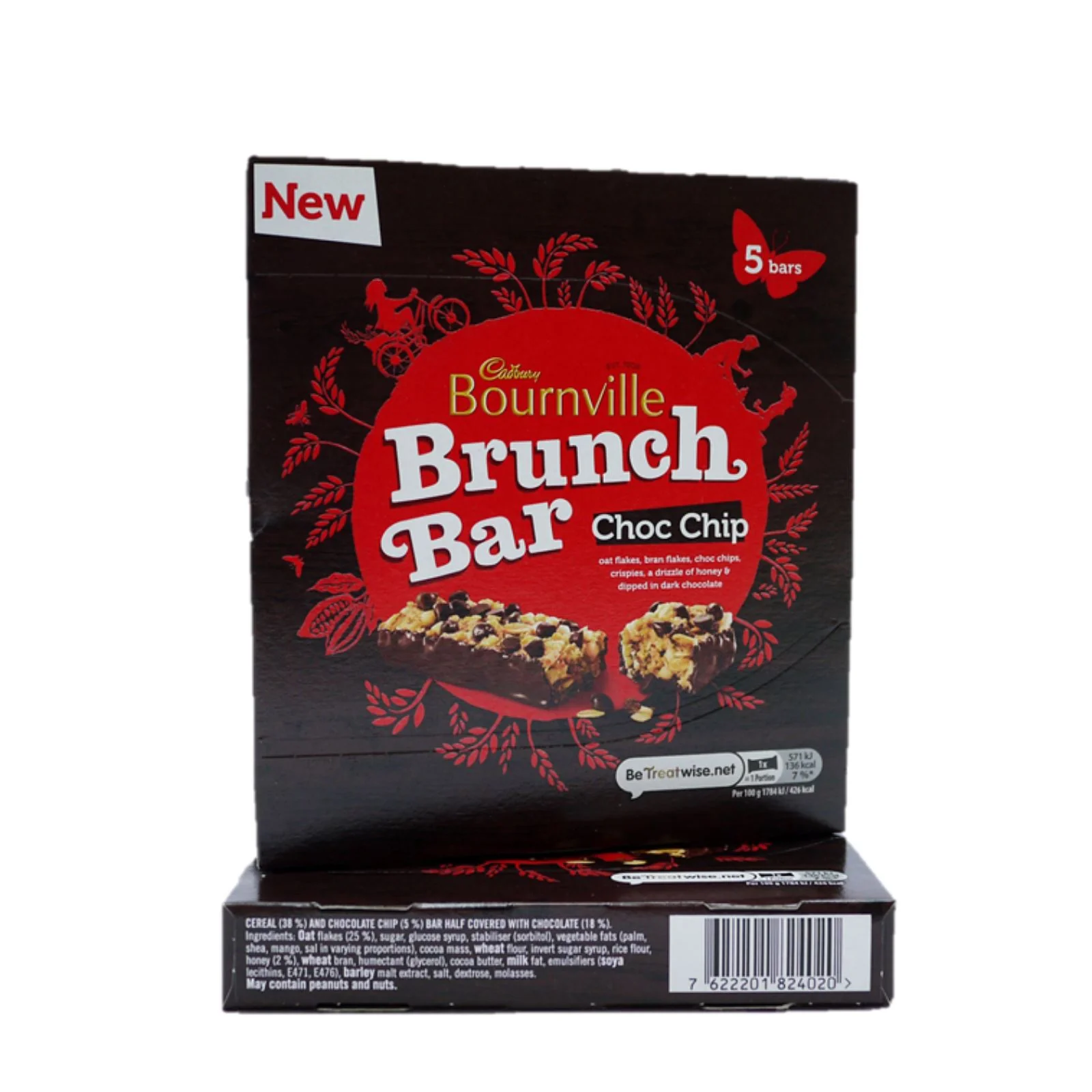 Cadbury Brunch Bar Bournville Dark Chocolate Chip 5 Pack 160g (Box of 8) - Image 2