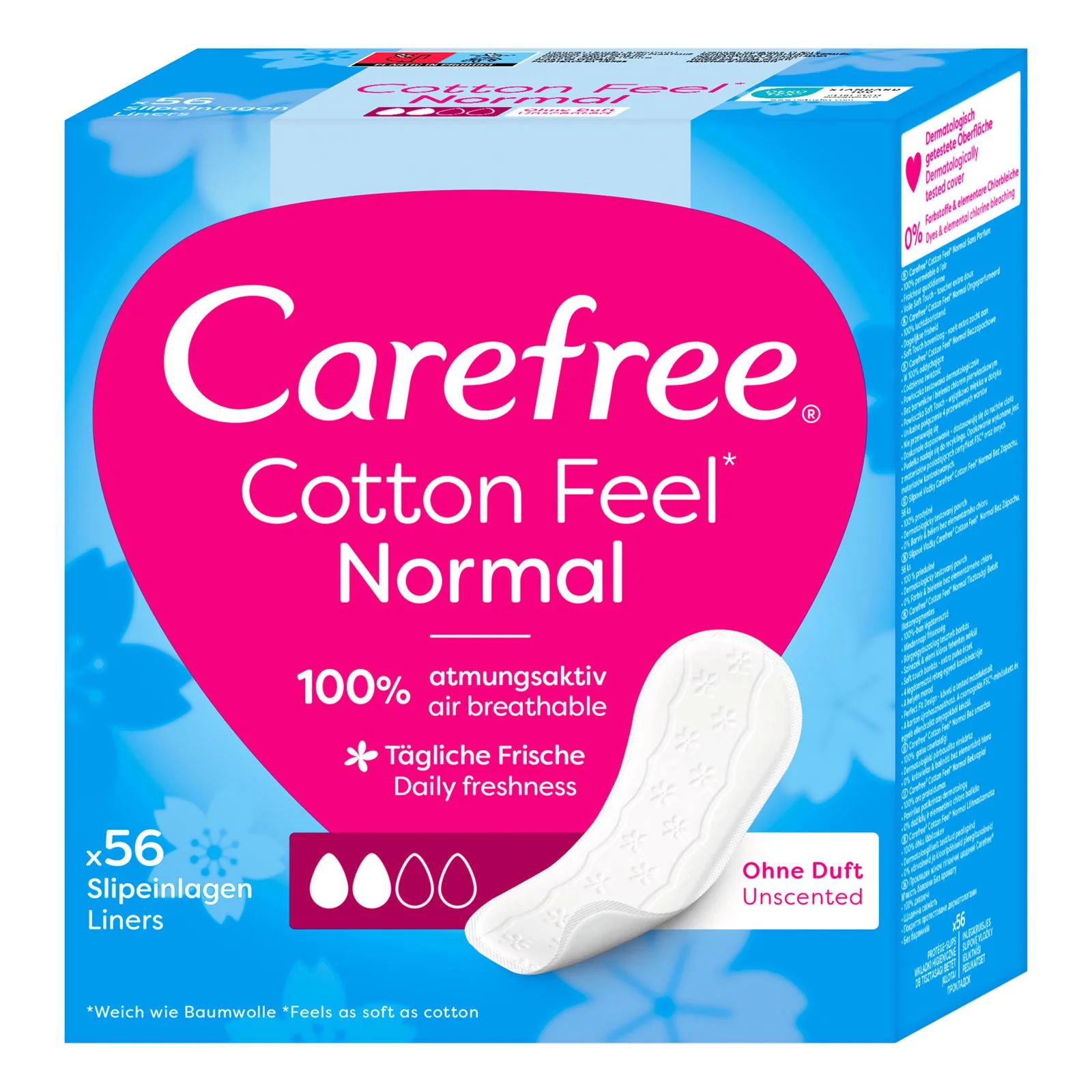 Carefree Cotton Unscented Panty Liners Normal, Level Two (56s)