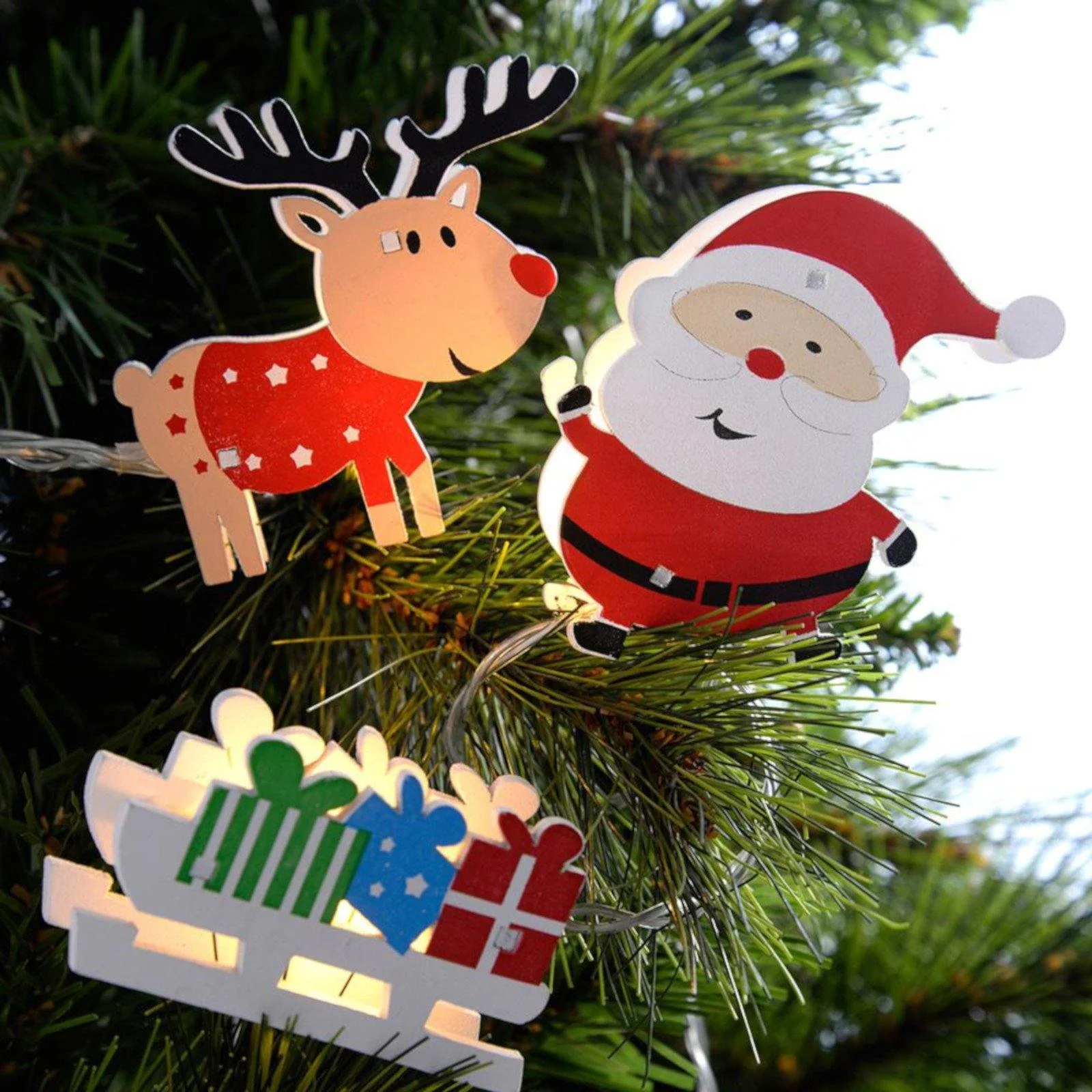 Christmas Tree LED String Lights - 11 Decorations Santa Reindeer Xmas Sleigh - Image 3