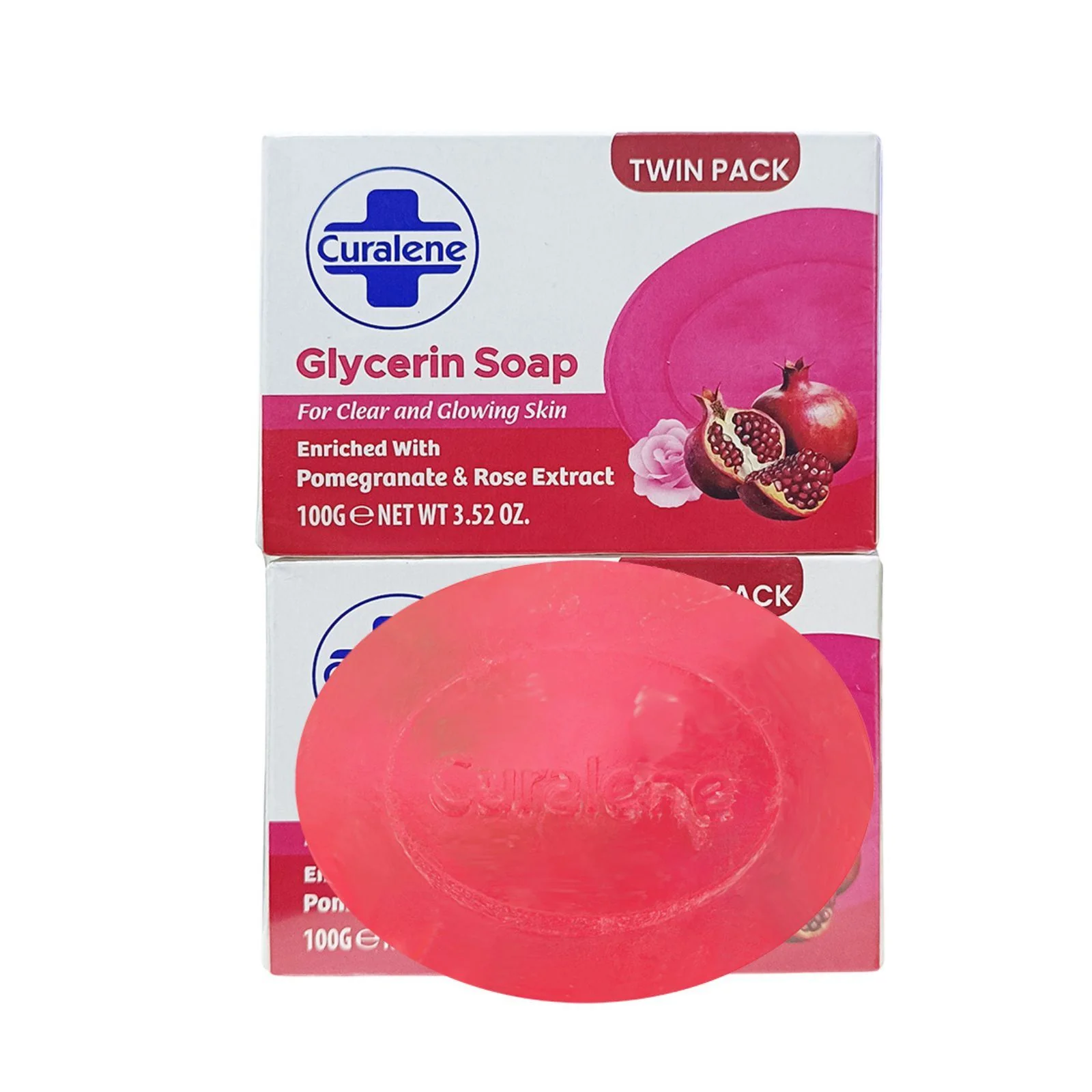 Curalene Glycerin Soap with Pomegranate and Rose Extract (Twin Pack) 100g