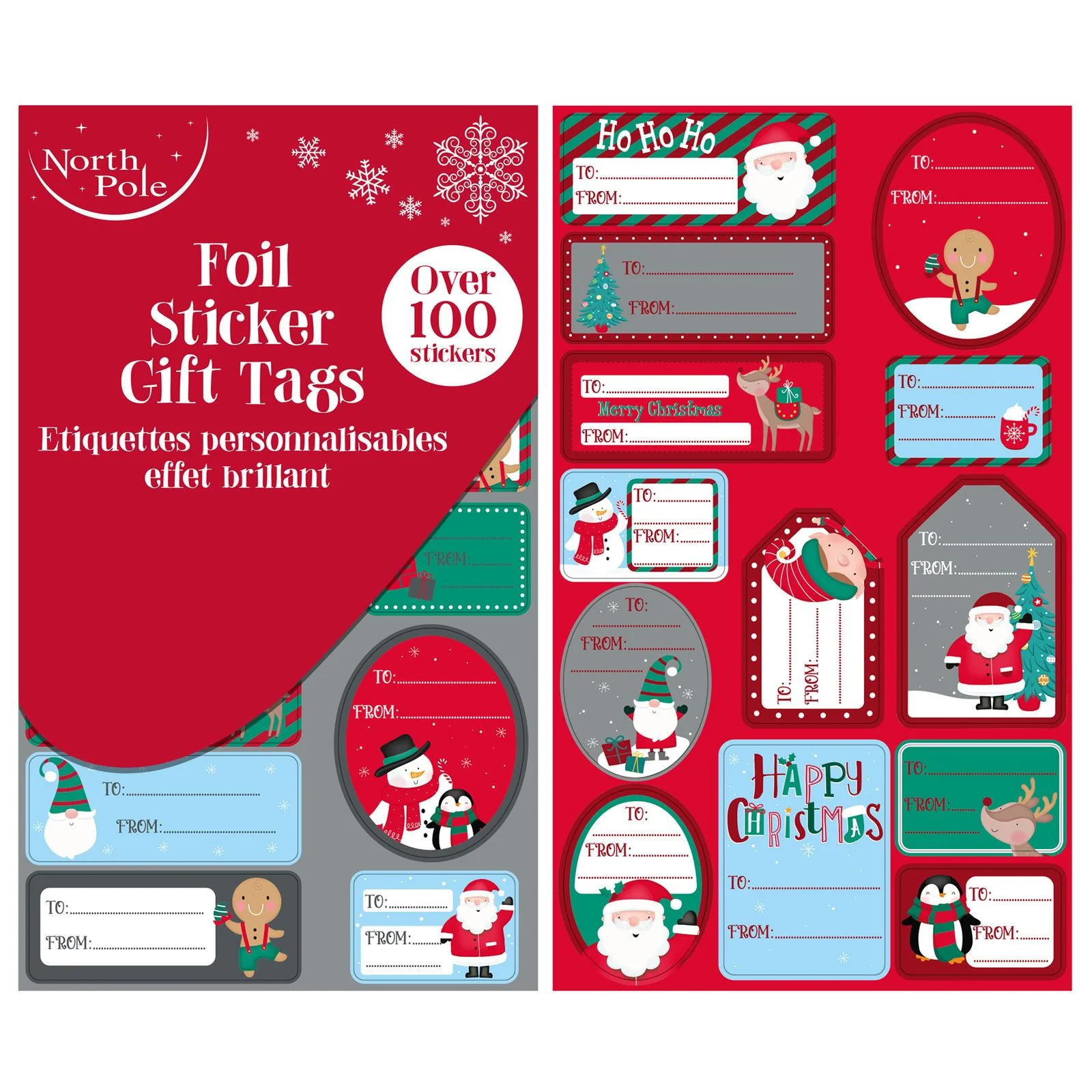 Cute Christmas Foil Sticker Gift Tags Pack of 100