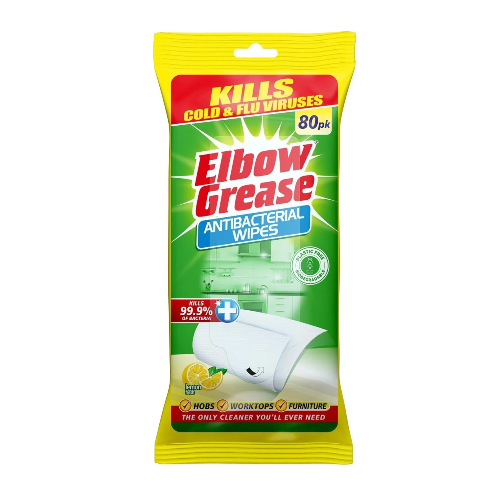 Elbow Grease Lemon Fresh Antibacterial 80 Wipes