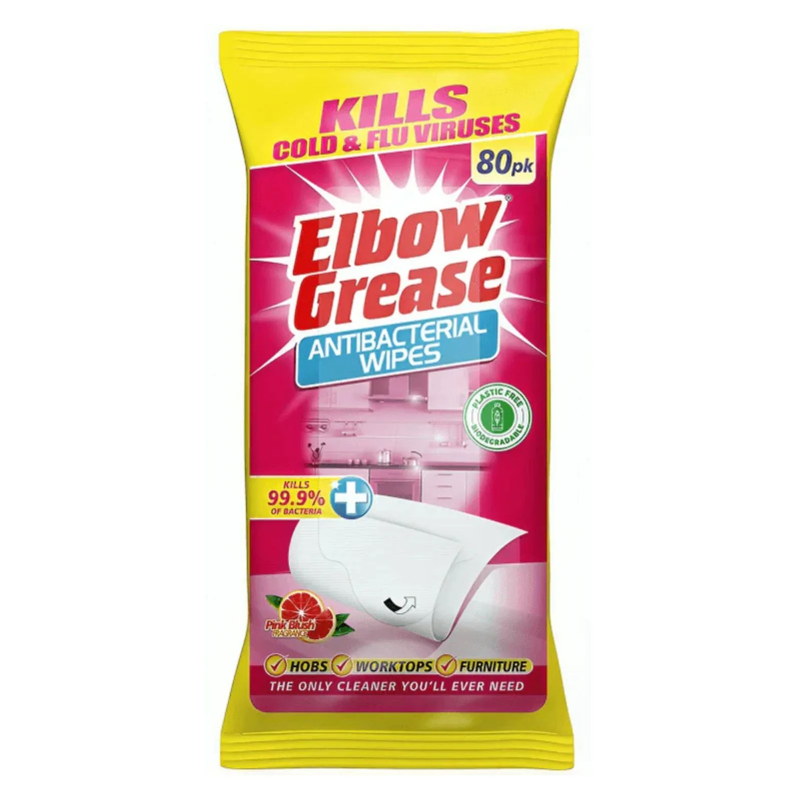 Elbow Grease Pink Blush Antibacterial Wipes 80 Pack