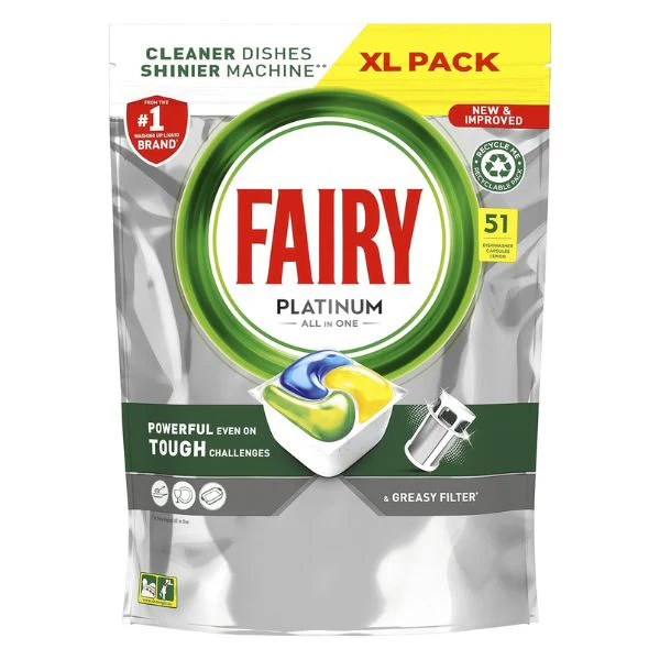 Fairy Platinum All In One Dishwasher Tablets Lemon, 51 Tablets