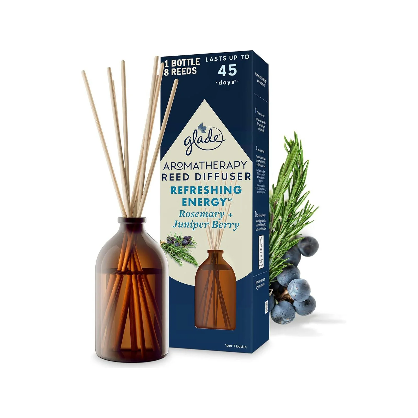 Glade Aromatherapy Reed Diffusers, Essential Oils Diffuser with Refreshing Fragrance, Refreshing Energy with Rosemary & Juniper, 80ml
