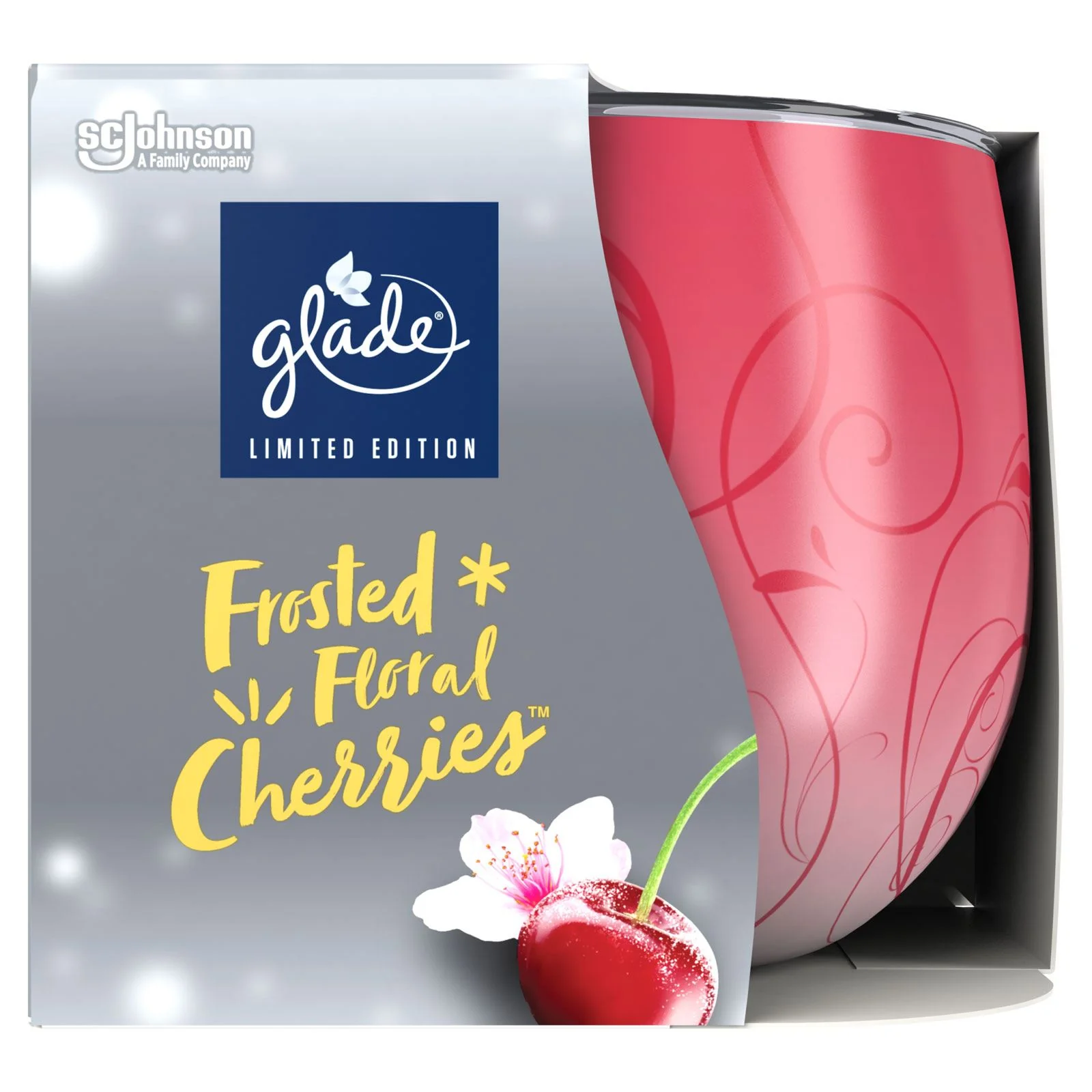 Glade Jar Candle, Scented Candle Infused with Essential Oils, Frosted Floral Cherries, 120g