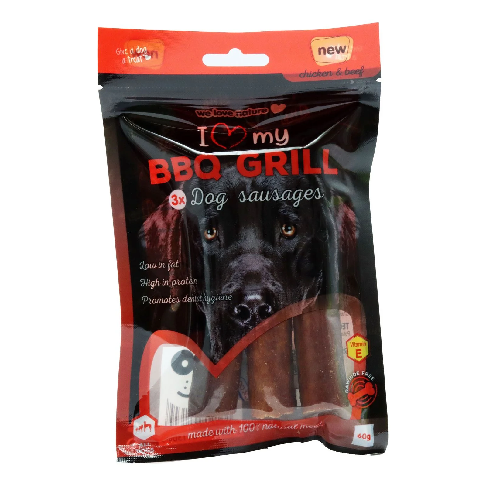 I Love My Pets Dog Treats BBQ Grill Dog Sausages Chicken & Beef 3 Pack 60g (Box of 12) - Image 2