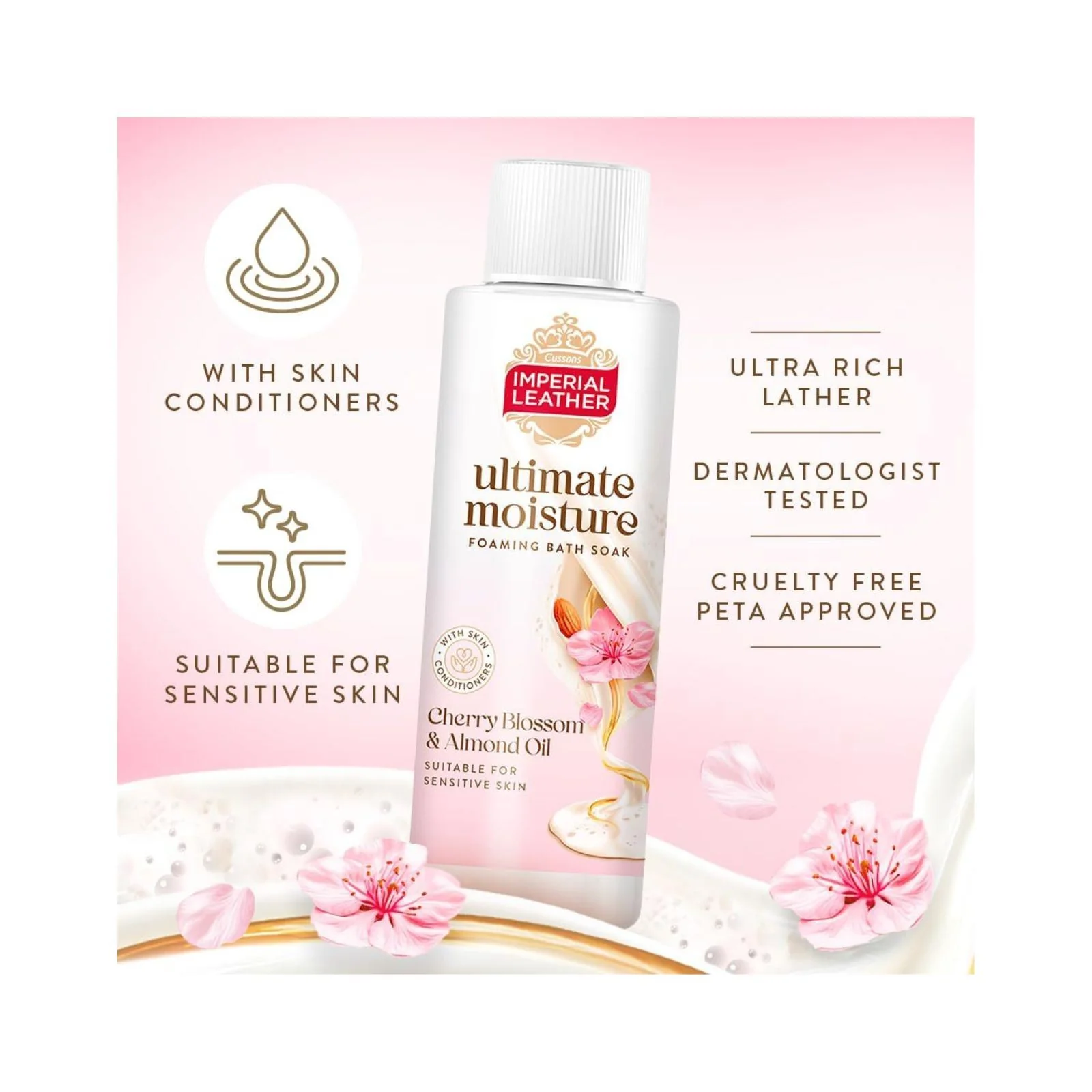 Imperial Leather Ultimate Moisture Cherry Blossom & Almond Oil Foaming Bath Soak, 450ml - Image 2