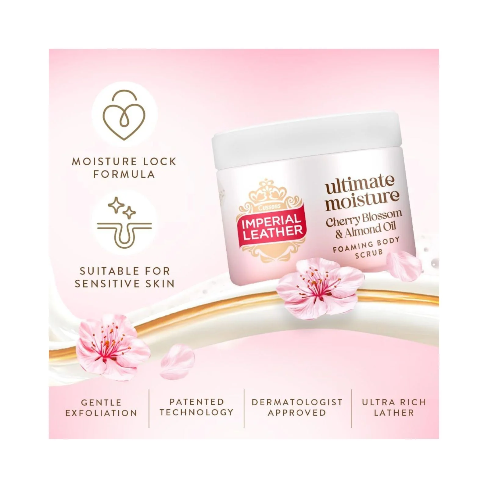Imperial Leather Ultimate Moisture Cherry Blossom & Almond Oil Foaming Exfoliating Body Scrub, 225ml - Image 2
