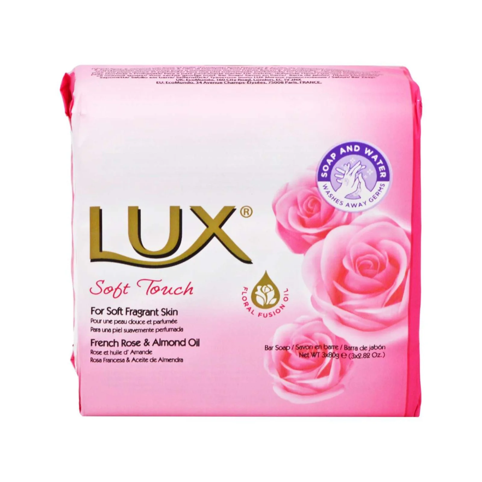 Lux Fragrant Soft Touch Fragrant Soap Bars with french Rose & Almond Oil 3x80g