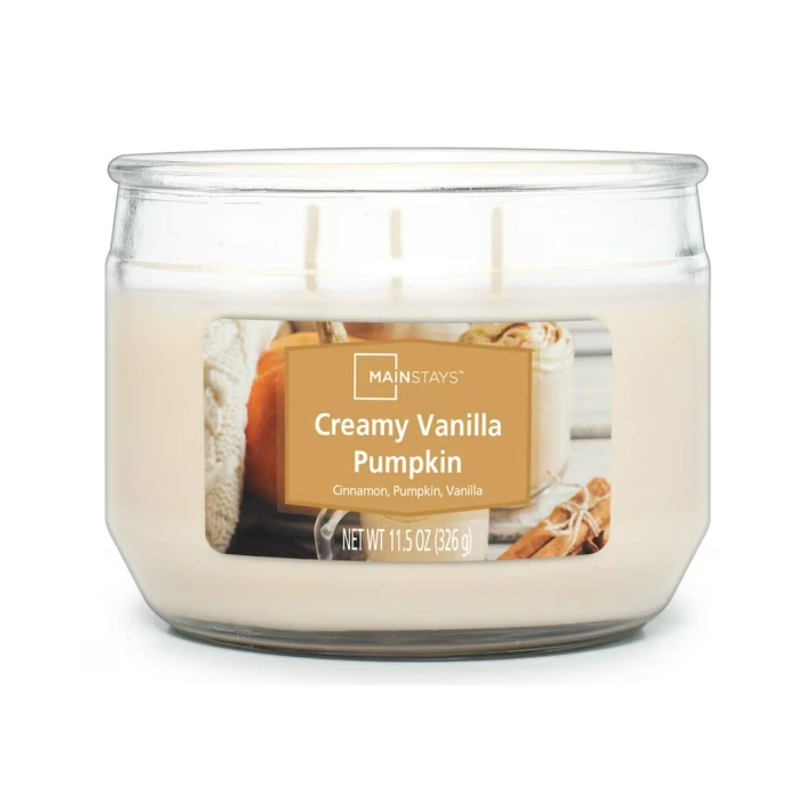Mainstays Creamy Vanilla Pumpkin 3 Wick Candle, 11.5 oz - Image 2