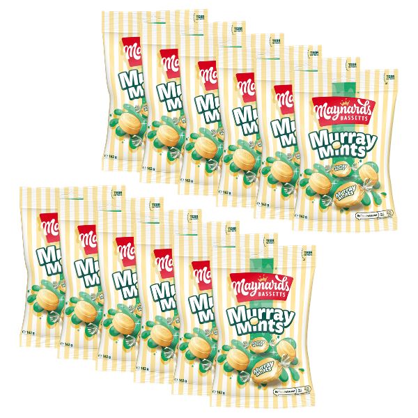 Maynards Bassetts Murray Mints Sweets Sharing Bag, Creamy Mint Flavour, (12 x 162g)