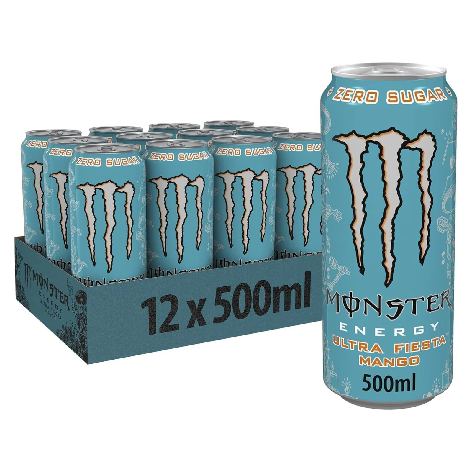 Monster Energy Drink Ultra Fiesta Mango Zero Sugar 500ml (Pack of 12)