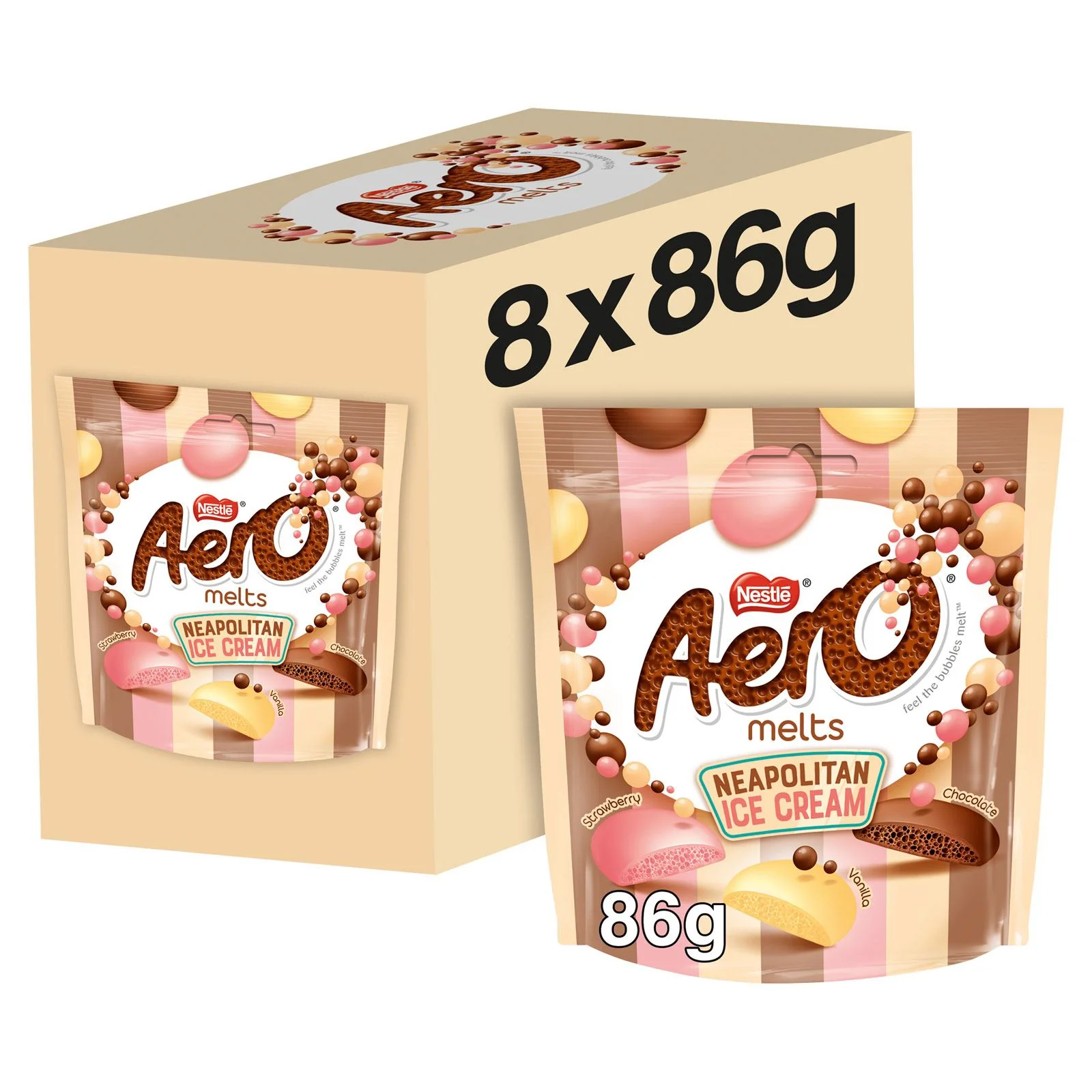 Nestle Aero Melts Chocolate Neapolitan Ice Cream Pouch 86g (Box of 8)