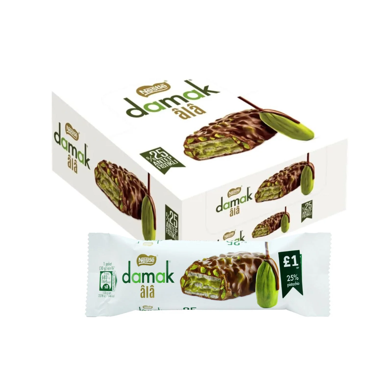 Nestle Damak Ala Chocolate Wafer with Pistachio 30g (Pack of 12)
