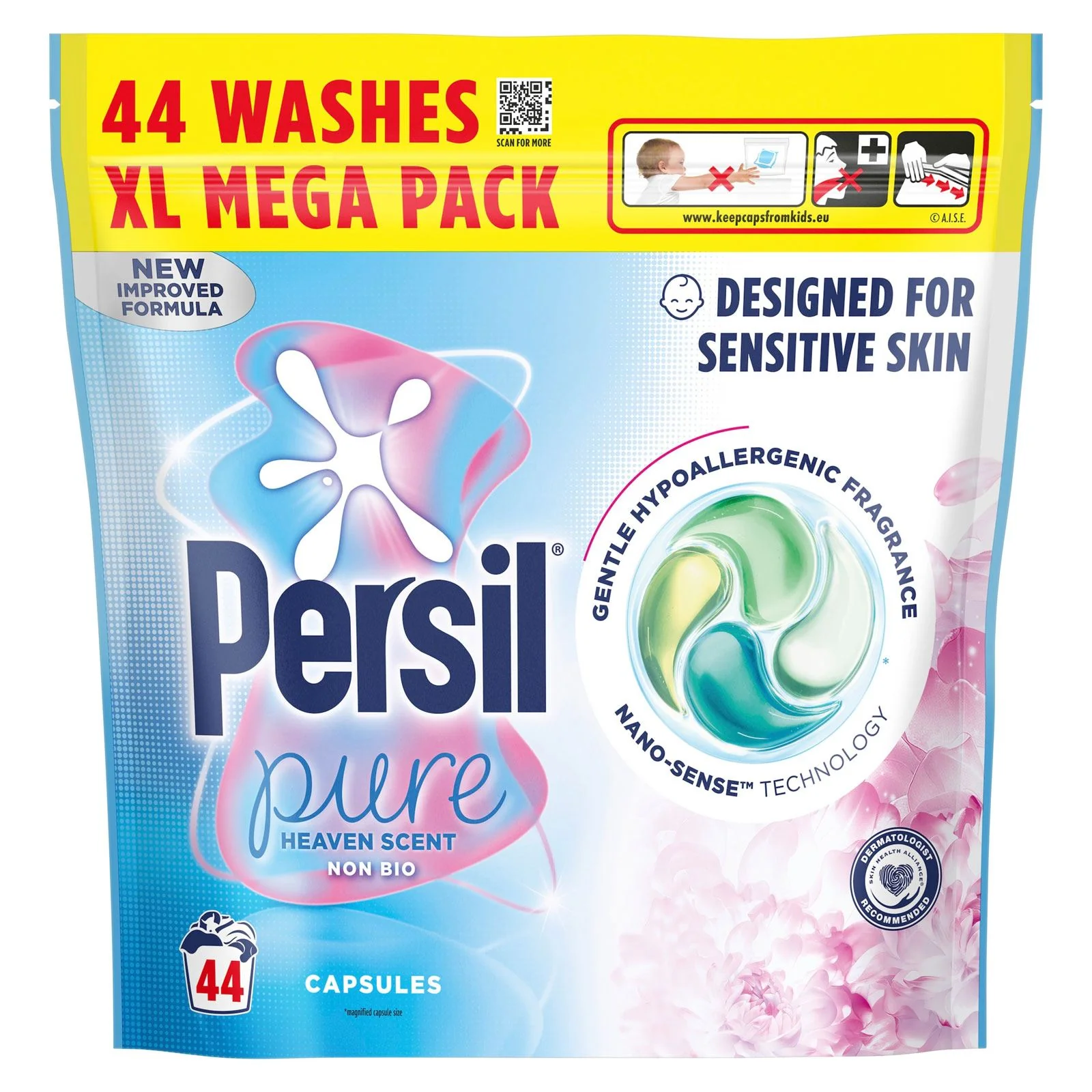 Persil Pure Heaven Scent Non Bio Laundry Washing Detergent Capsules, 44 Washes