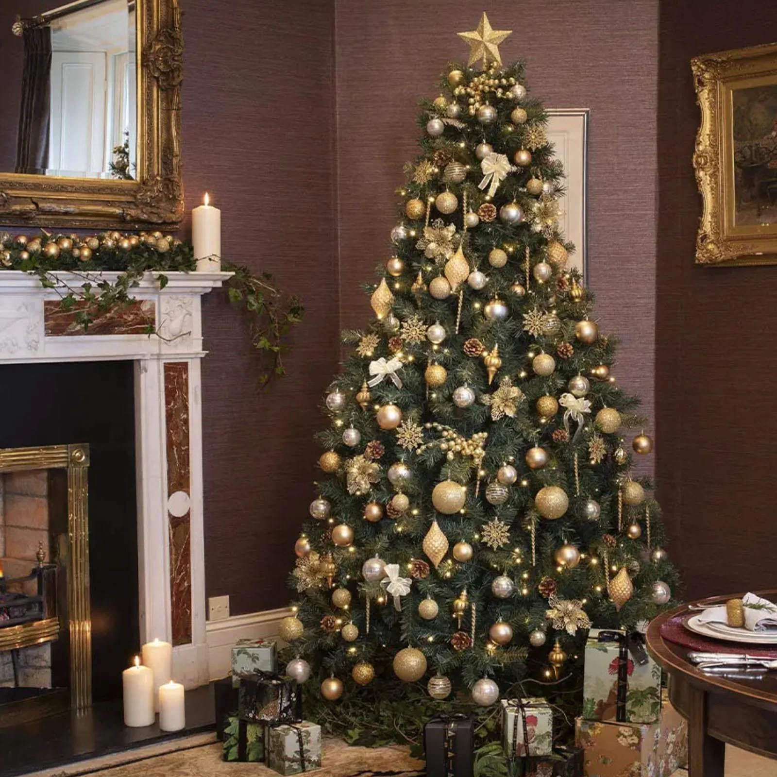 Portland Fir 8ft Decorated Christmas Tree - Empire Gold - Image 2