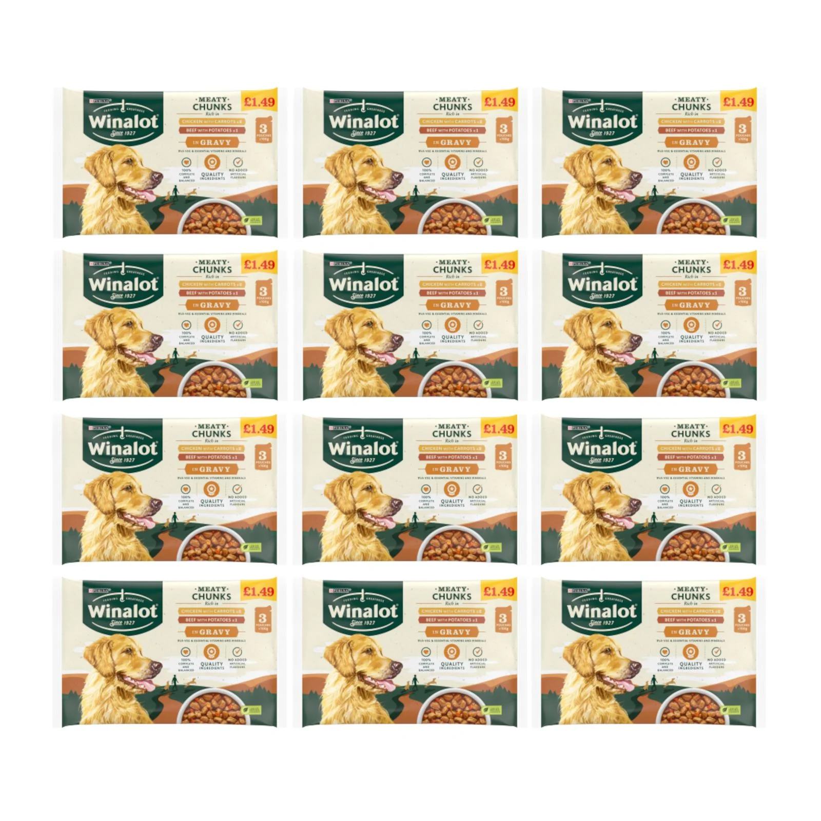 Purina Winalot Dog Meaty Chunks Pouch Gravy 3 Pack Pm £1.49 300g (Box of 12)