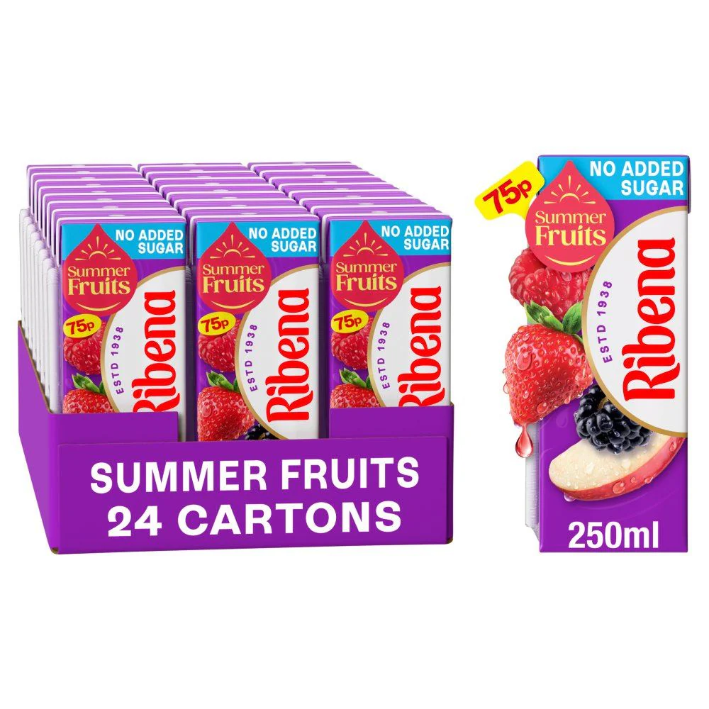 Ribena Summer Fruits No Added Sugar Juice Drink Carton 6 Pack (4 x 6 Pack x 250ml)