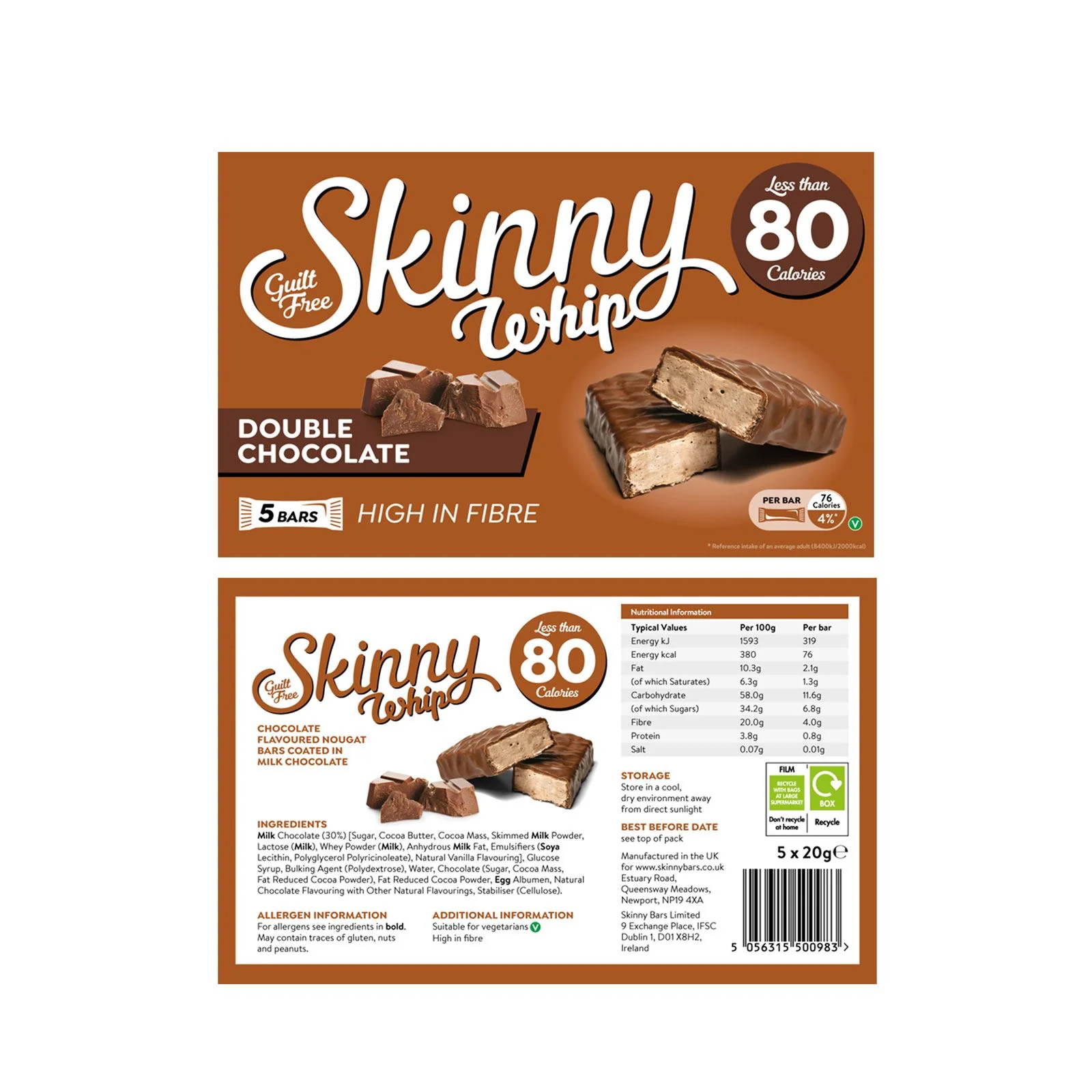 Skinny Whip Double Chocolate Snack Bar 100 g
