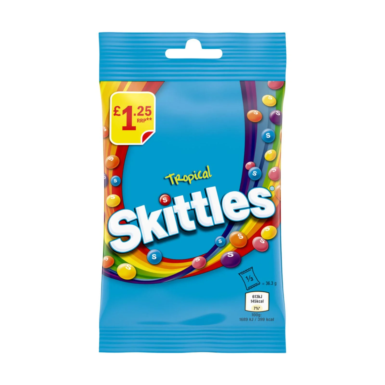 Skittles Pouch Fruit Chewy Sweets Tropical 109g Pm125 (Box of 14)