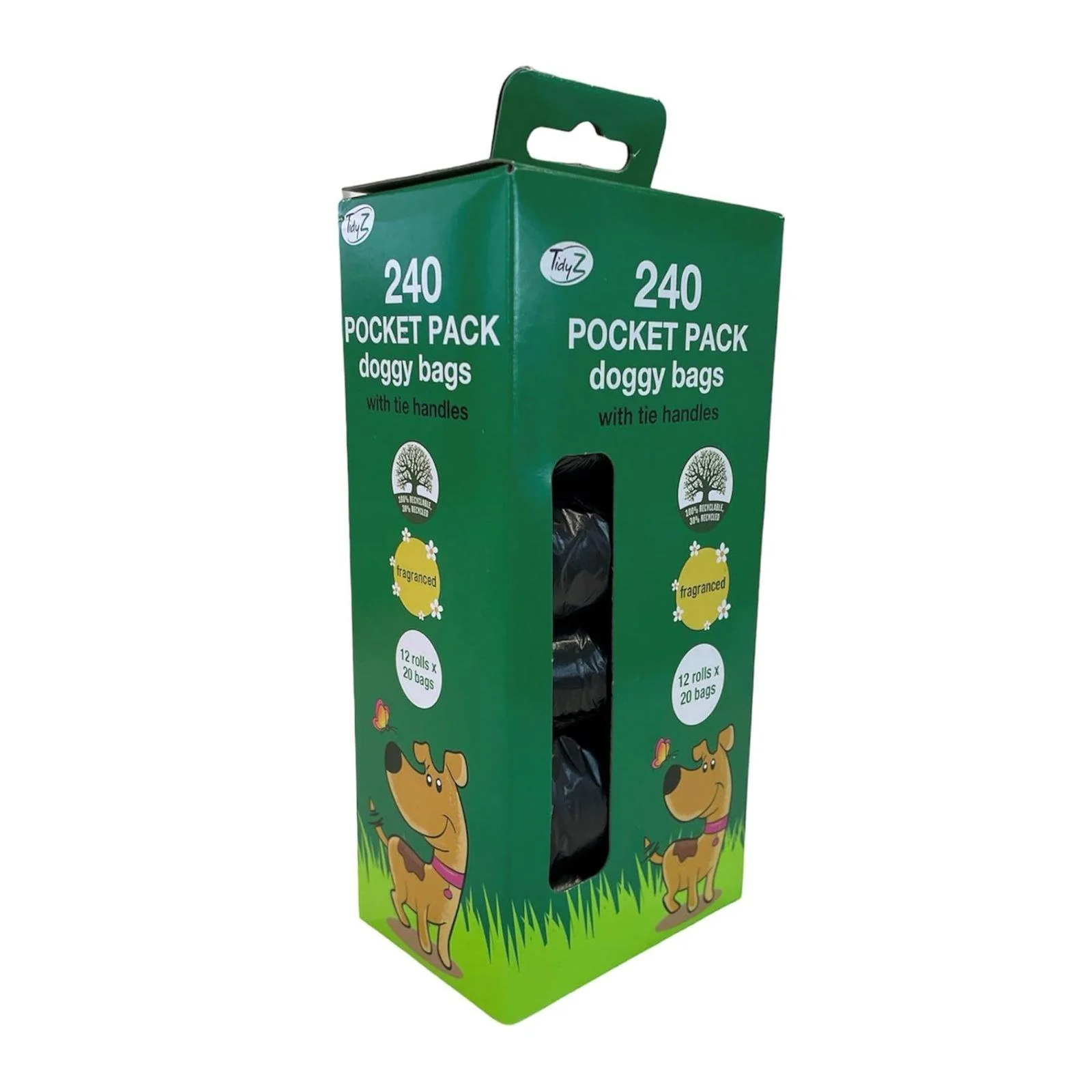 TidyZ Doggy Bags with Tie Handles, Pocket Pack,Fragranced Black (12 rolls of 20 Bags) 240 Pack - Image 4