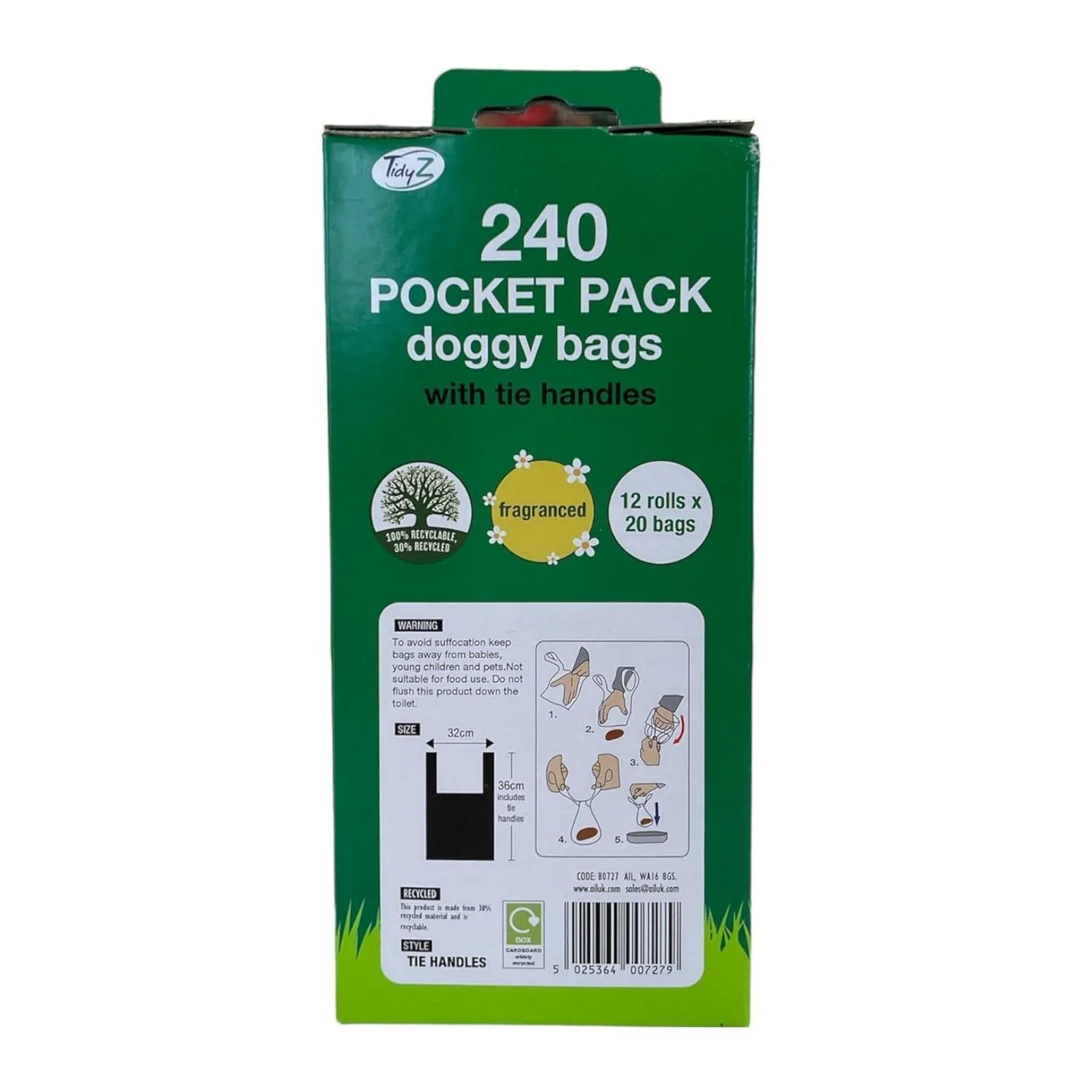 TidyZ Doggy Bags with Tie Handles, Pocket Pack,Fragranced Black (12 rolls of 20 Bags) 240 Pack - Image 5