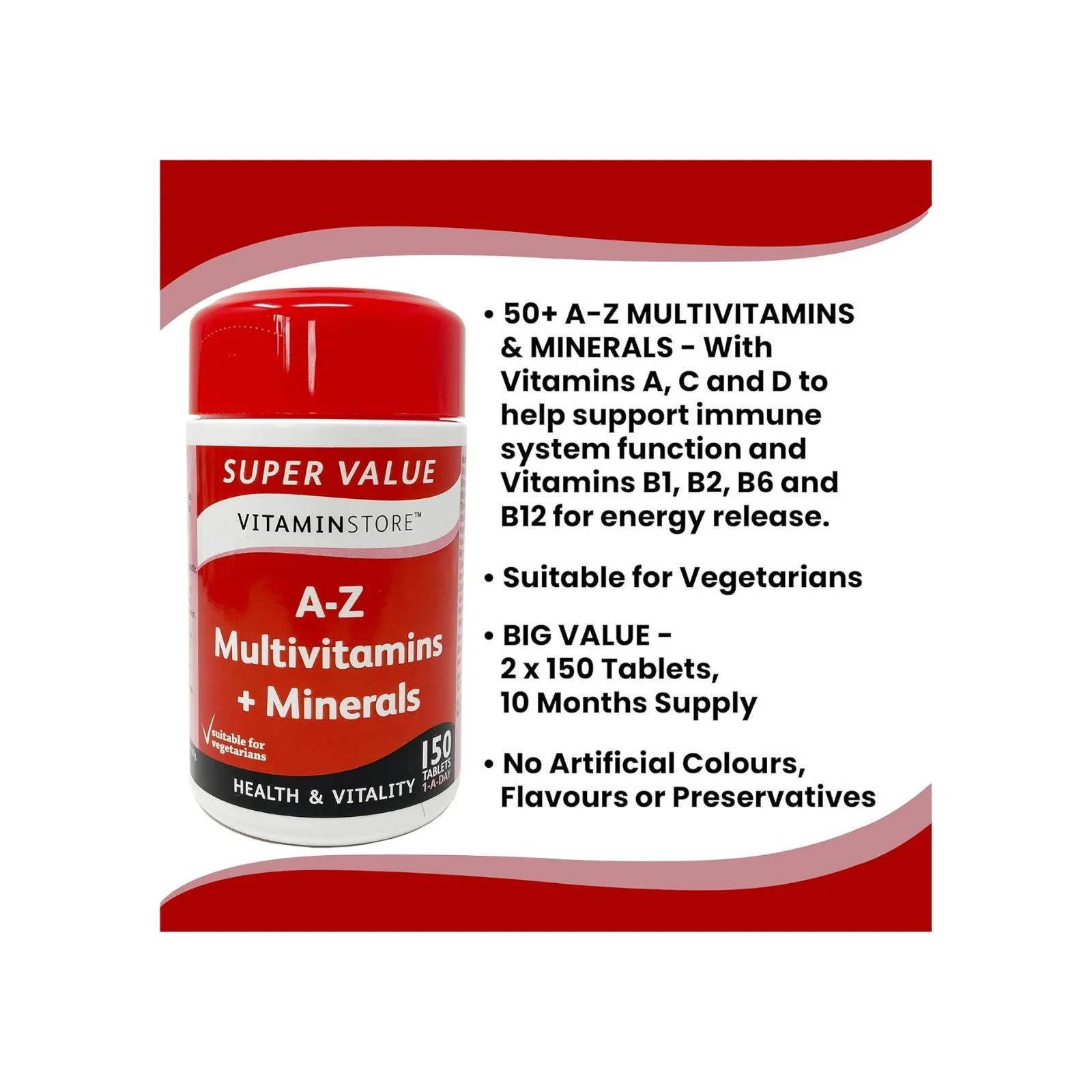 Vitamin Store A-Z Multivitamins & Minerals Food Supplement, 150 Tablets - Image 2
