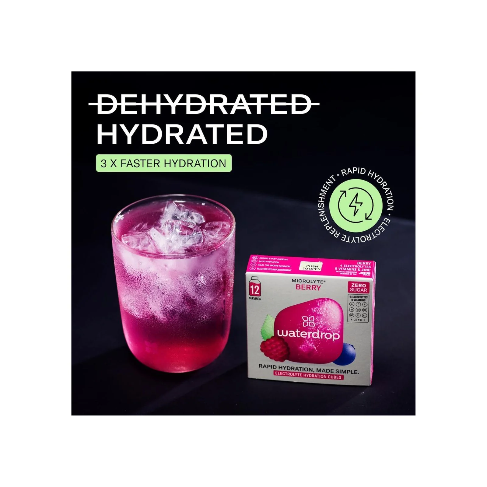 Waterdrop Microlyte BLACKBERRY | 12 Rapid Hydration Tablets with 4 Electrolytes, 9 Vitamins, Zinc -3 Flavours | Keto, Gluten-Free, Zero Sugar & Vegan Recovery Drink | Rapid Rehydration | Water Flavouring - Image 2
